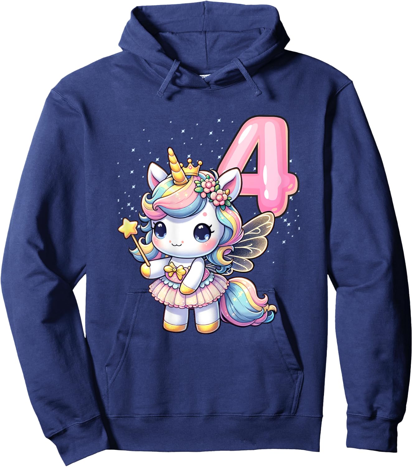 Unicorn Fairy 4th Birthday 4 Year Old Party Girls Outfit Hoodie - Hoodie | Navy