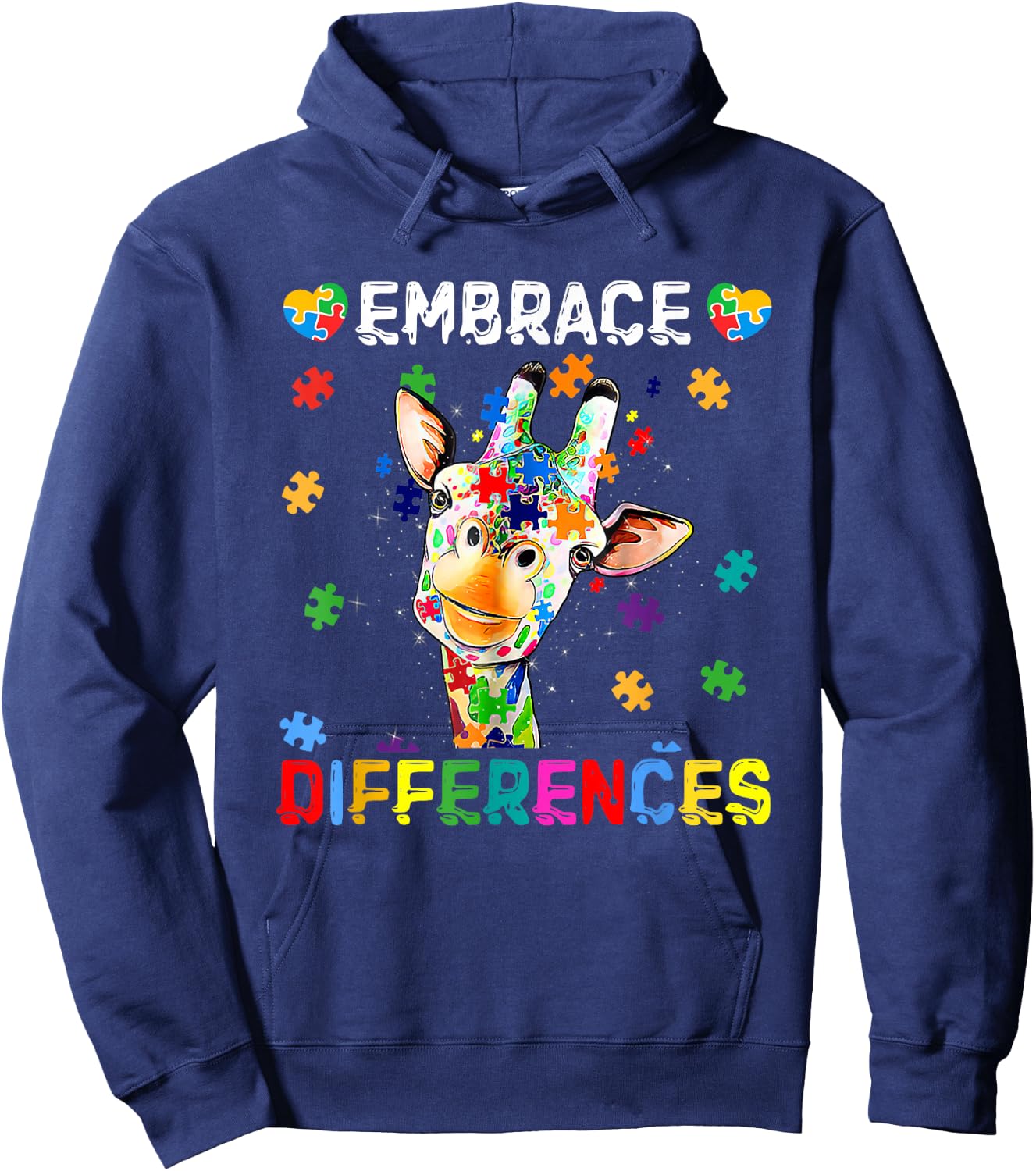 Giraffe Embrace Differences Puzzle Pieces Autism Awareness Hoodie - Hoodie | Navy