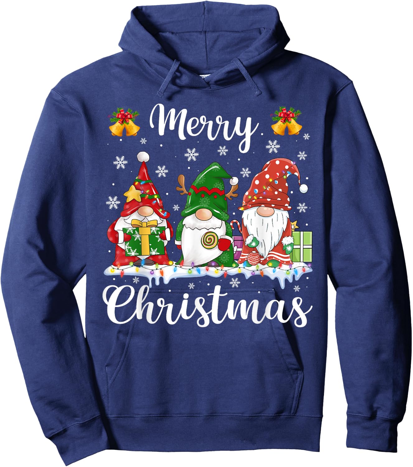 Merry Christmas Light Cute Gnomes Family Gnome Xmas Matching Hoodie - Hoodie | Navy
