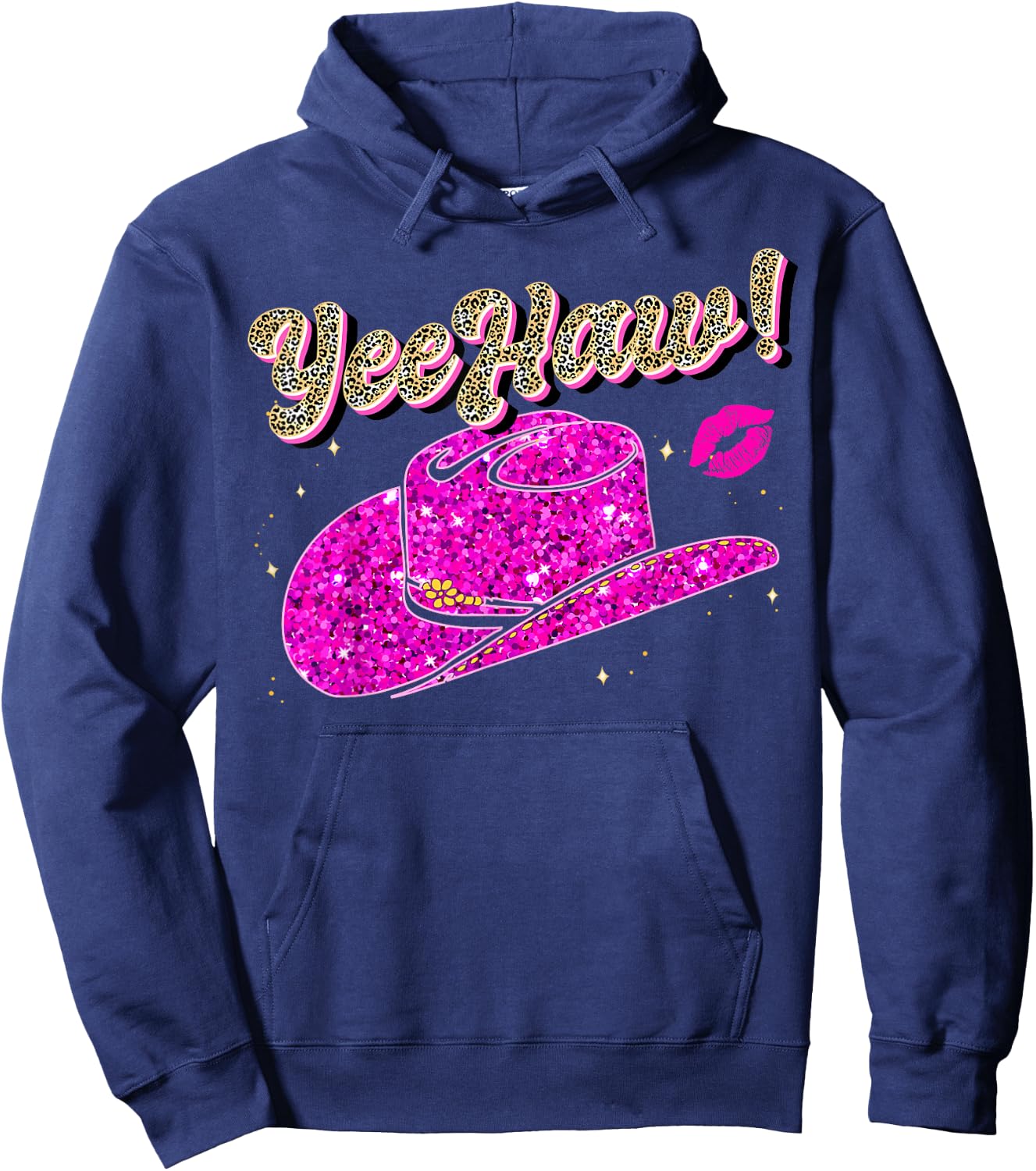 Yee Haw Howdy Pink Cowgirl Leopard Hat Yeehaw Women Girls Hoodie - Hoodie | Navy
