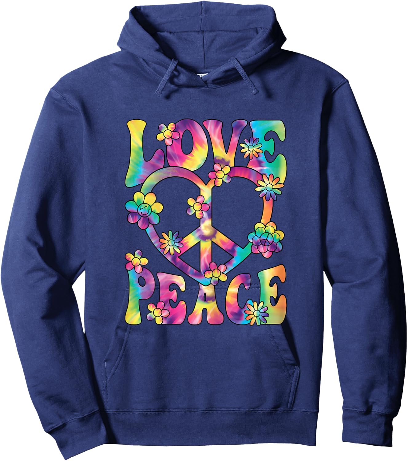 60s 70s Hippie Love Peace Groovy Party Outfit Retro , black Hoodie - Hoodie | Navy