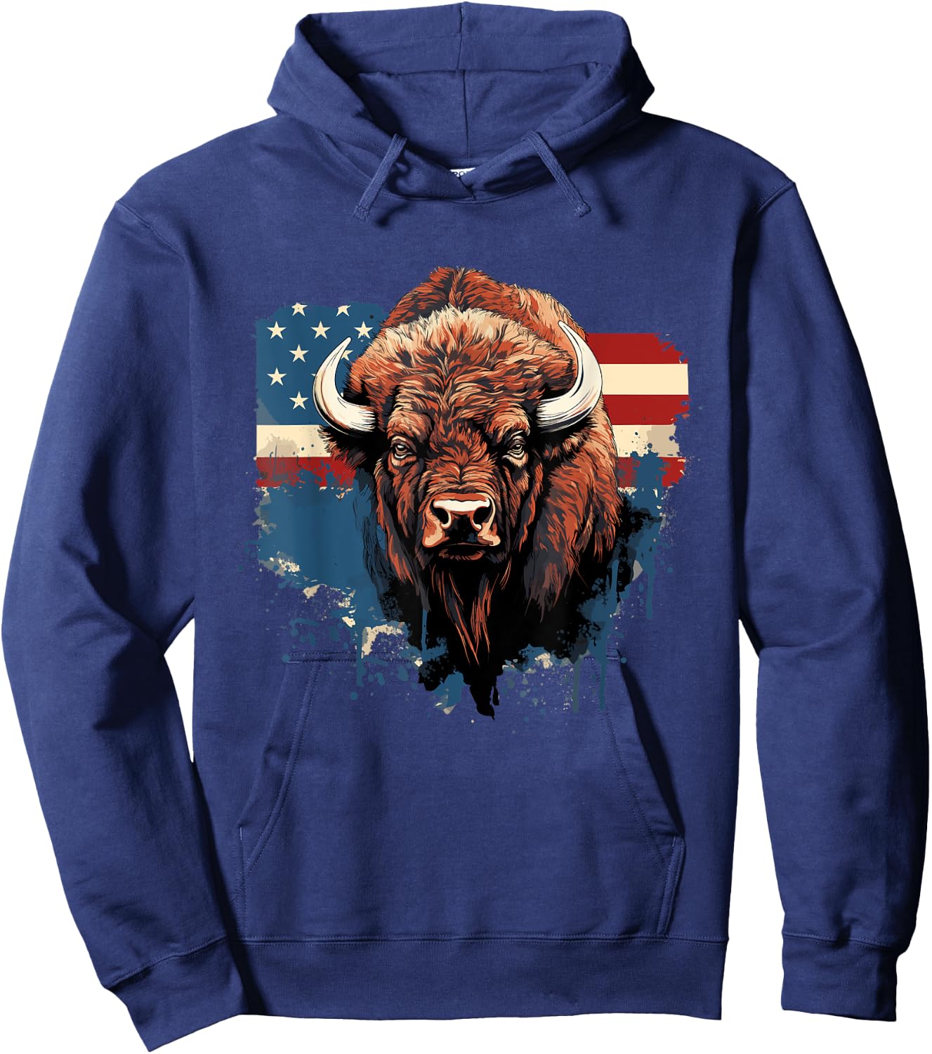 Vintage Bison American Flag Buffalo Animal Men Women Kids Hoodie - Hoodie | Navy