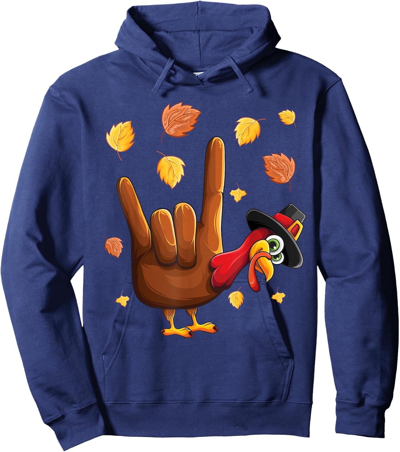 ASL Tukey American Sign Language I Love You Thanksgiving Hoodie - Hoodie | Navy