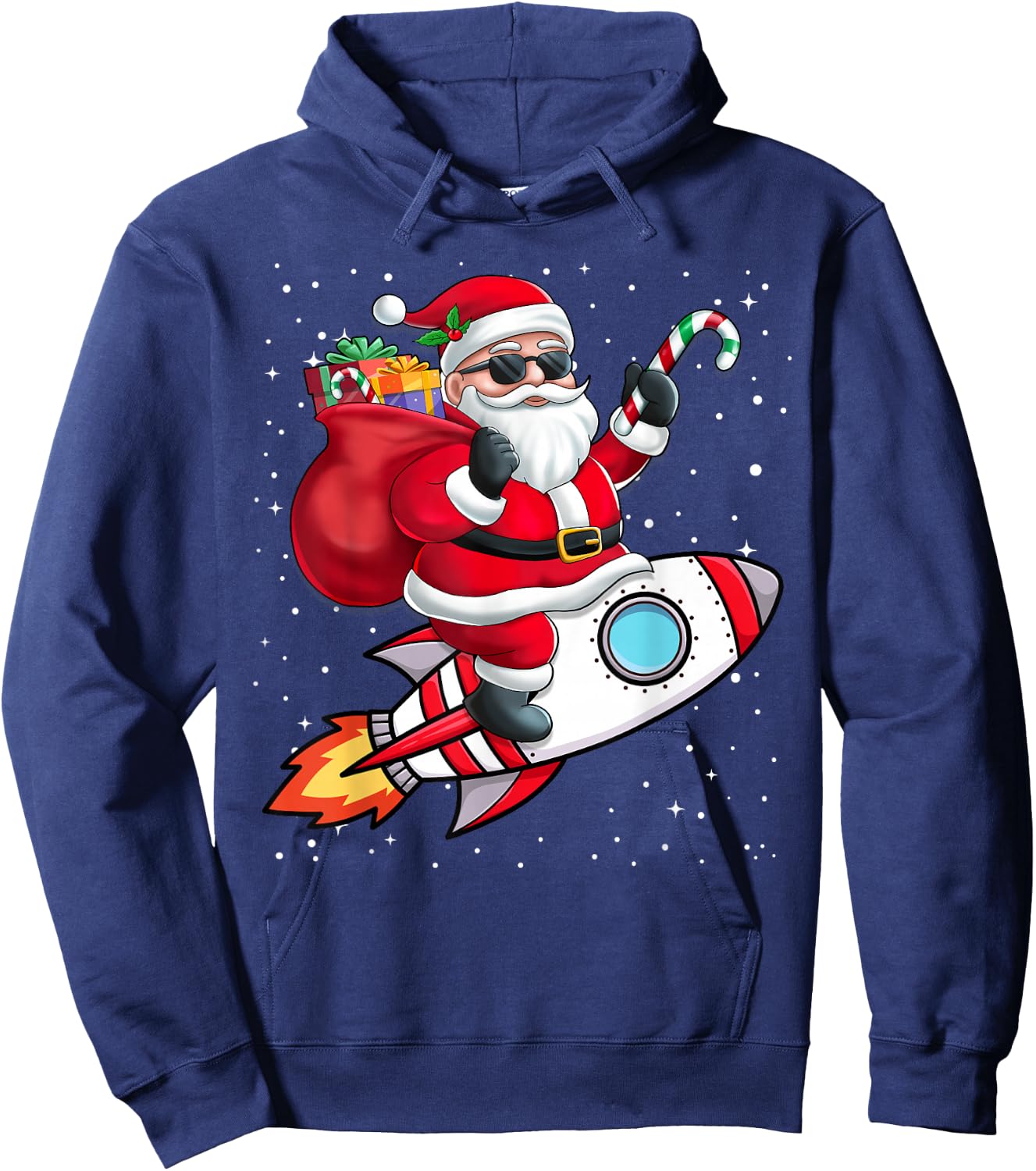 Santa Claus Riding A Space Rocket Christmas Boy Girl Kids Hoodie - Hoodie | Navy