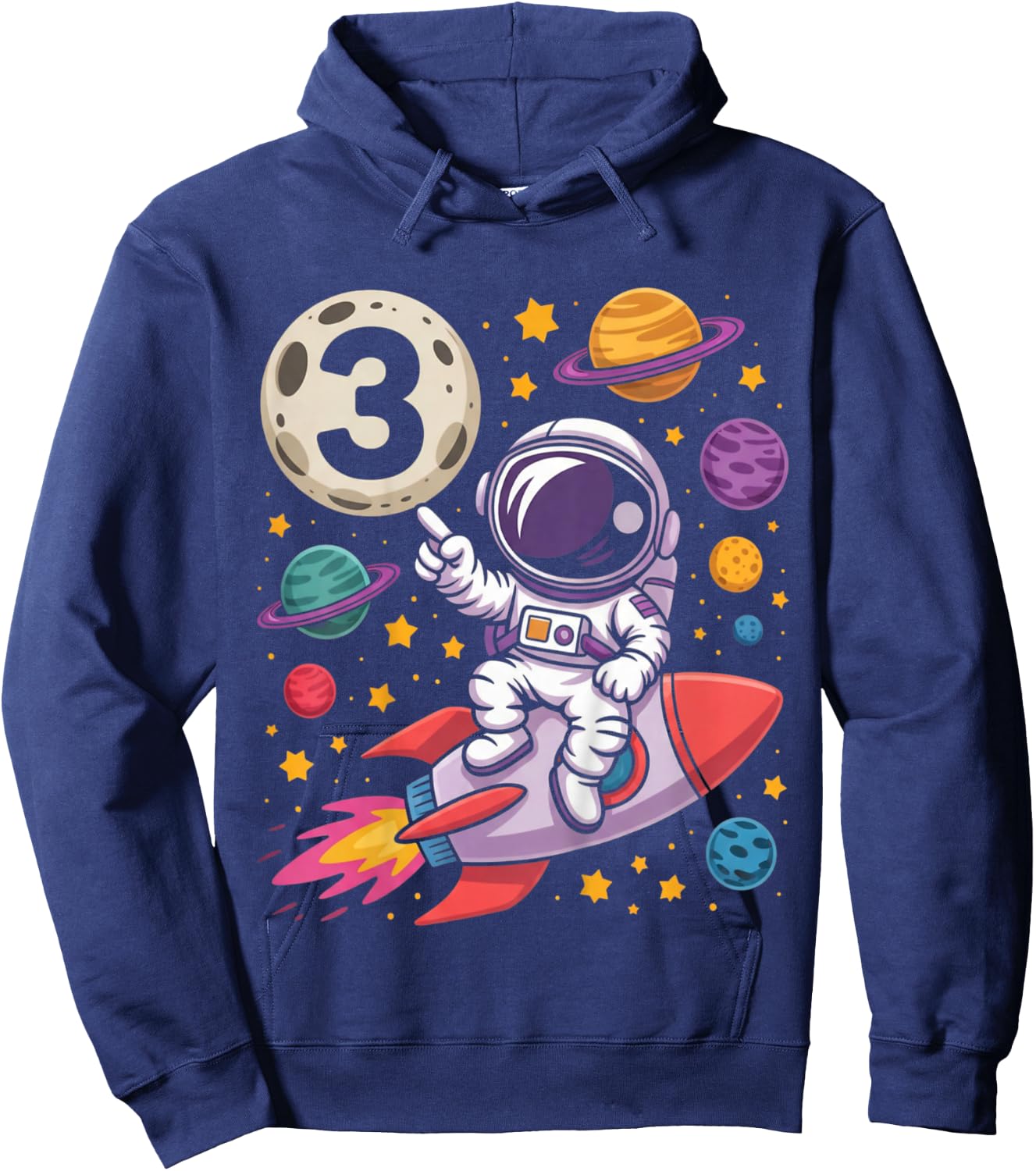Kids 3rd Birthday Astronaut Galaxy Space 3 Three Birthday Boy Hoodie - Hoodie | Navy