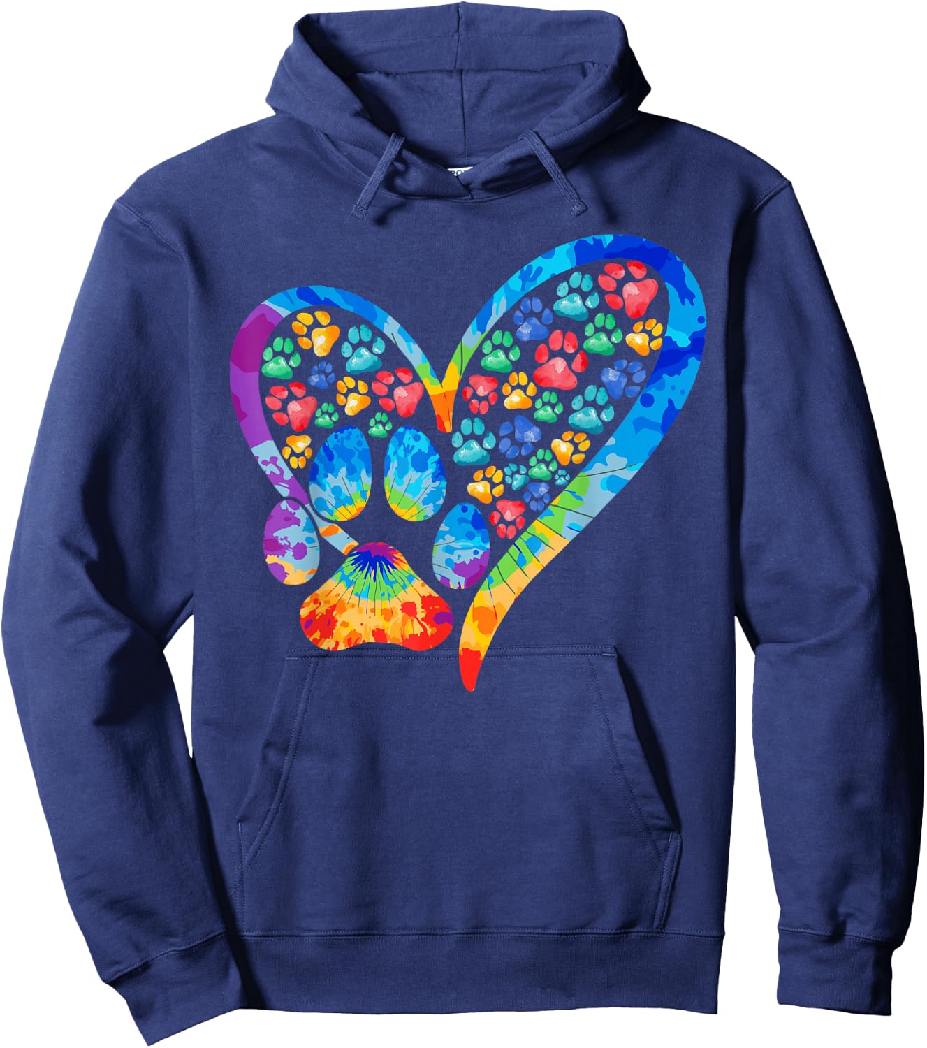 Tie Dye Love Dog Paw Print Heart Animal Lover Hoodie - Hoodie | Navy