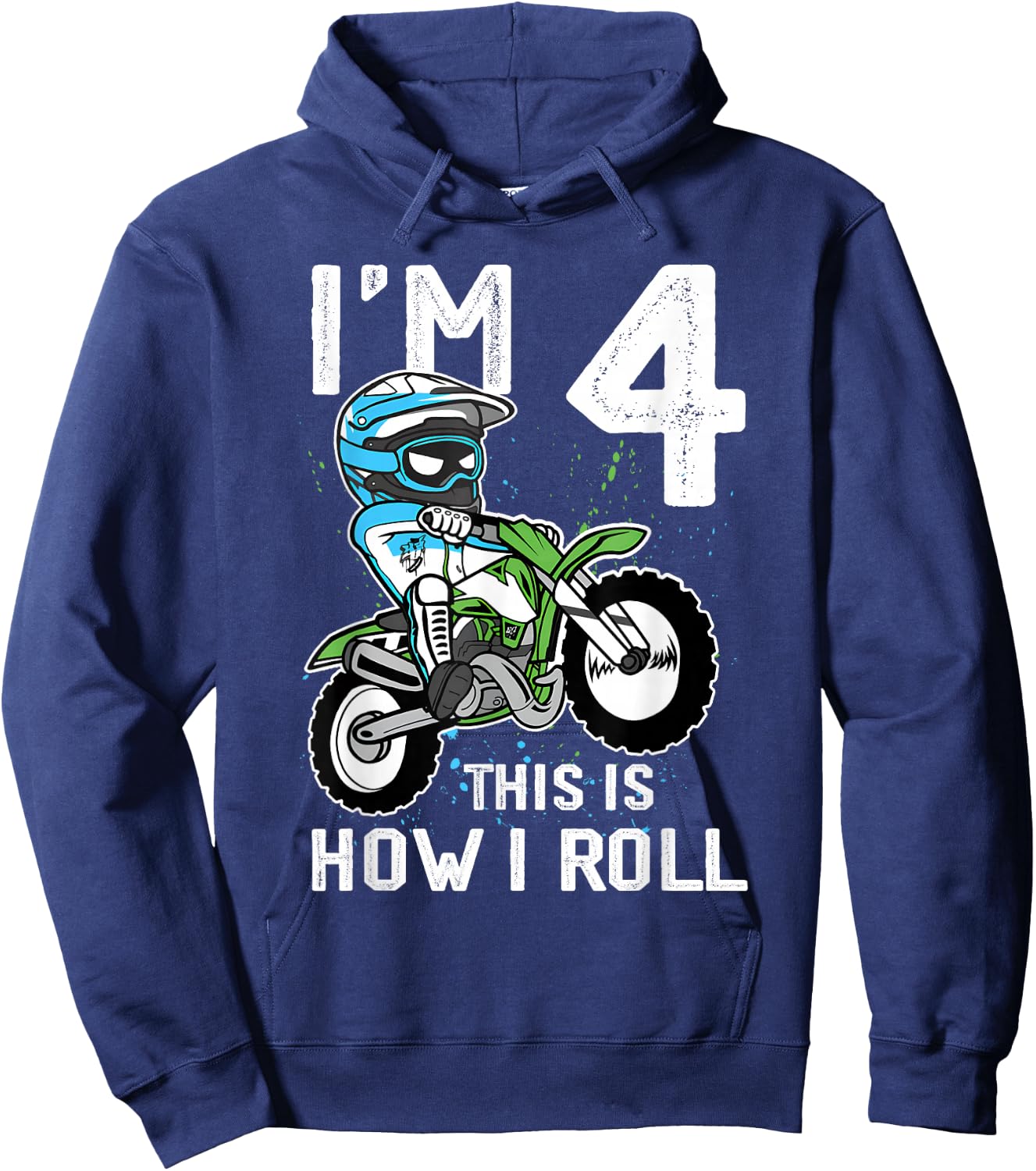 4th Birthday Motorcycle Dirt Bike Birthday 4 Year Old Boy Hoodie - Hoodie | Navy