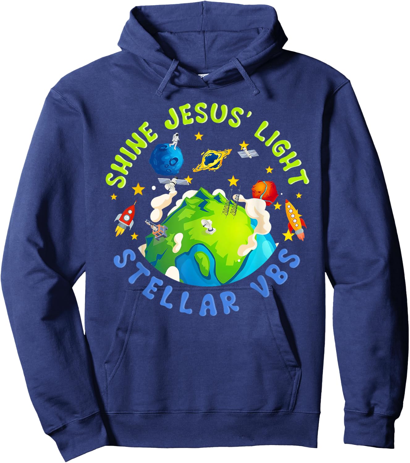 Shine Jesus Light Stellar VBS 2023 Astronaut Space Vacation Hoodie - Hoodie | Navy