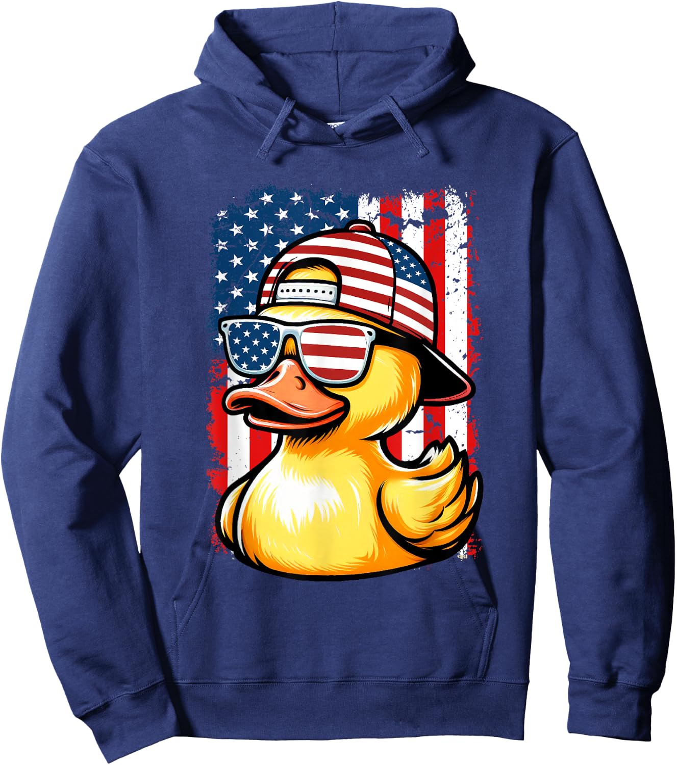 Rubber Duck American Flag 4th Of July Funny Sunglasses Duck Women Kids Men Hoodie - Hoodie | Navy