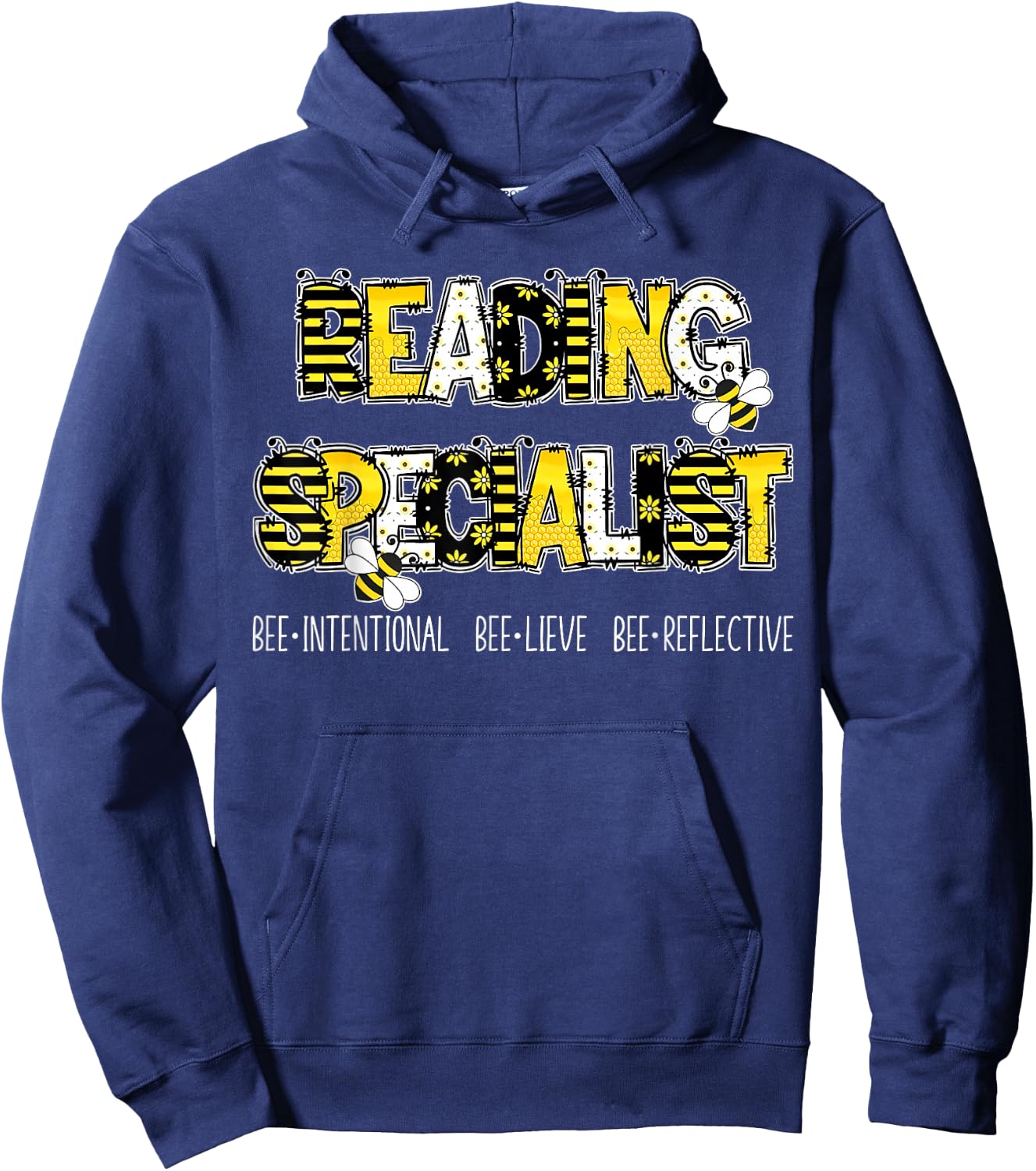 Retro Reading Specialist Bee Reading Interventionist Squad Hoodie - Hoodie | Navy