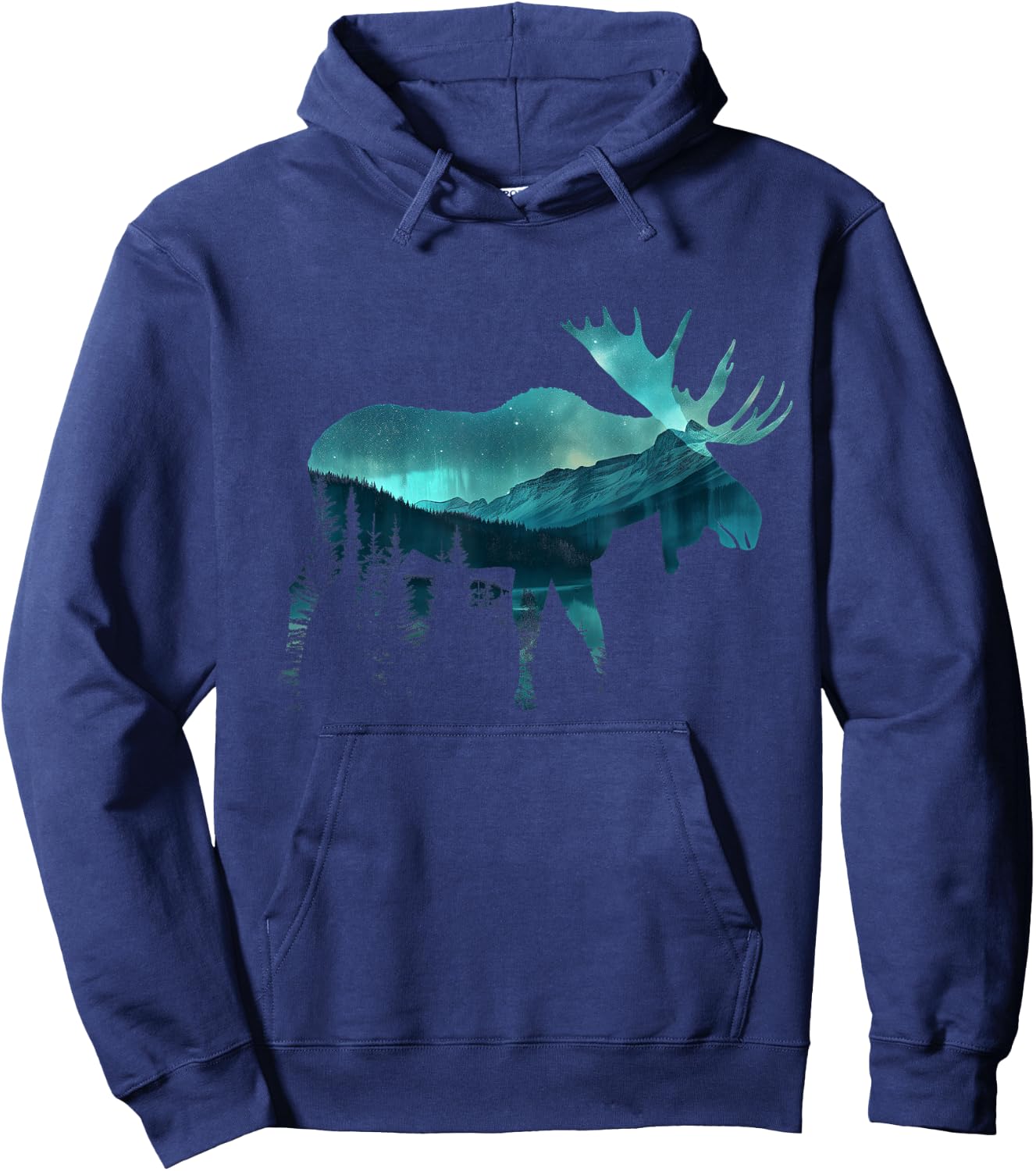 Moose Northern Light Winter Hiking Alaska Nature Lover Hoodie - Hoodie | Navy