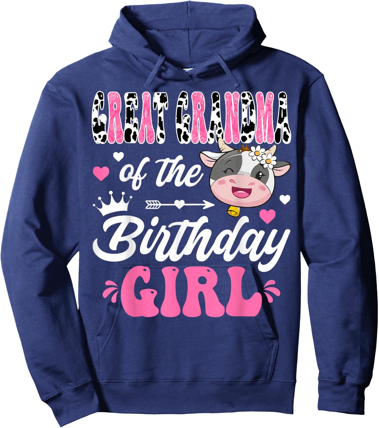 Great Grandma Of The Birthday Girl Cute Cow 1St Birthday Hoodie - Hoodie | Navy