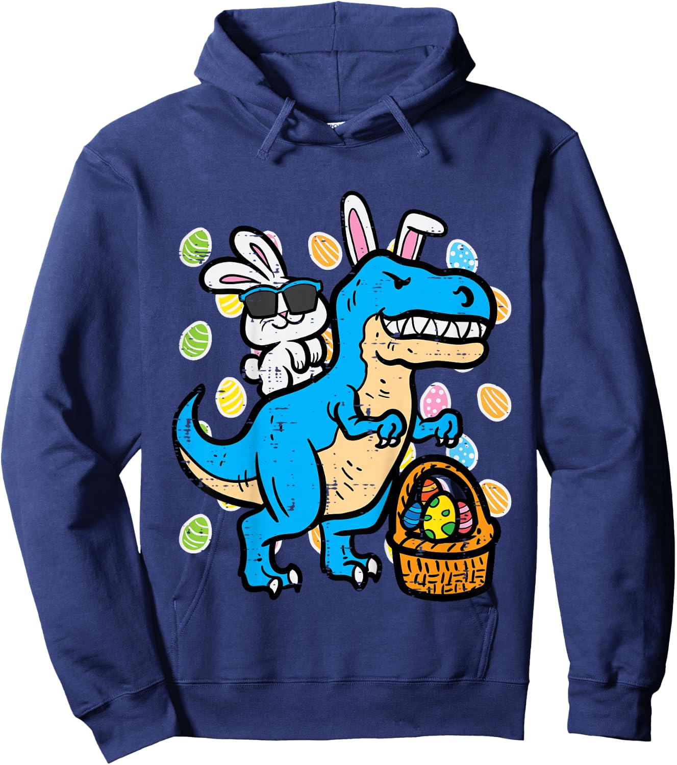 Kids Easter Bunny On Trex Dino Egg Rabbit Boys Kids Toddler Youth Hoodie - Hoodie | Navy