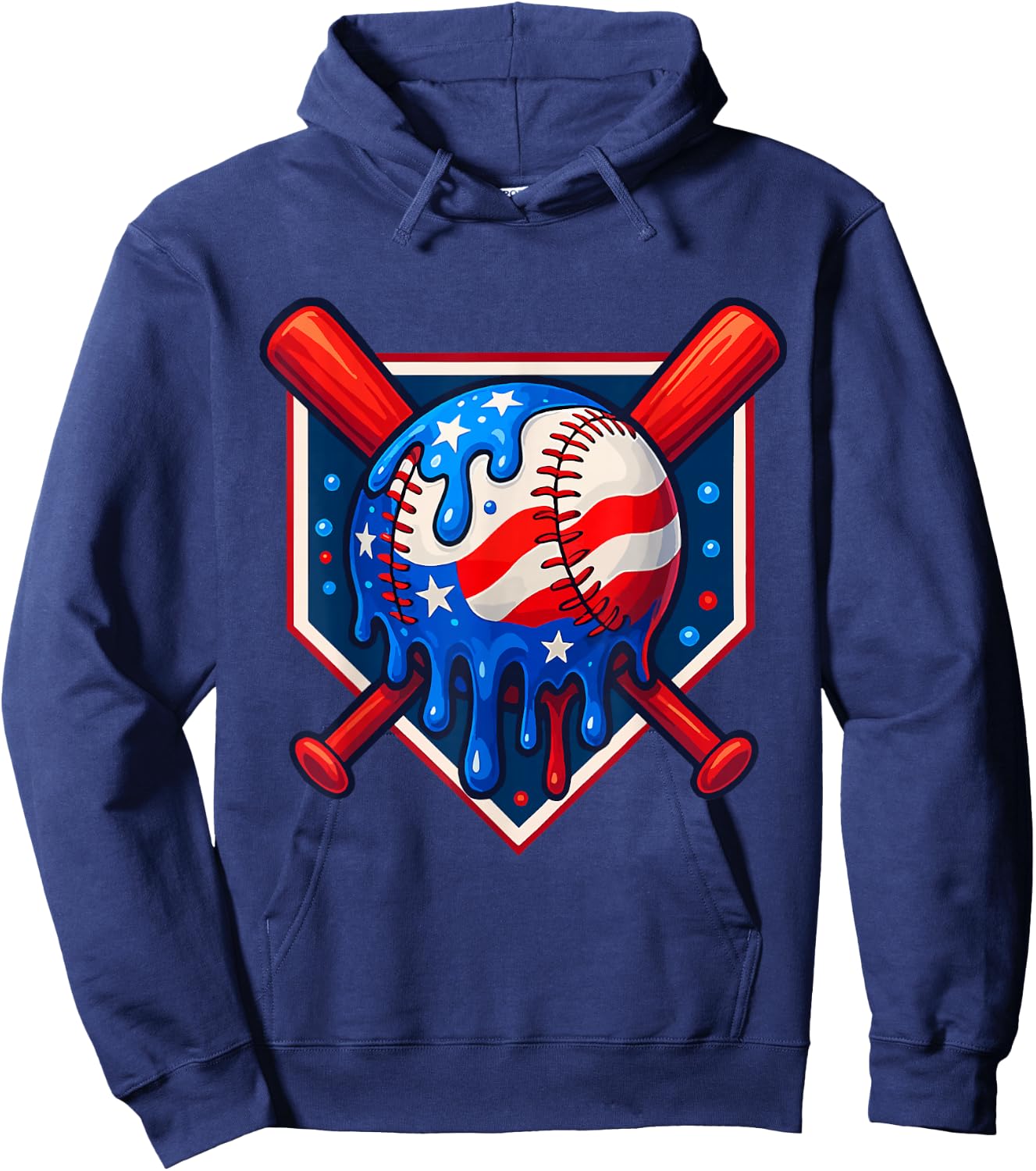 Funny America Baseball Drip Ice Cream 4th Of July US Flag Hoodie - Hoodie | Navy