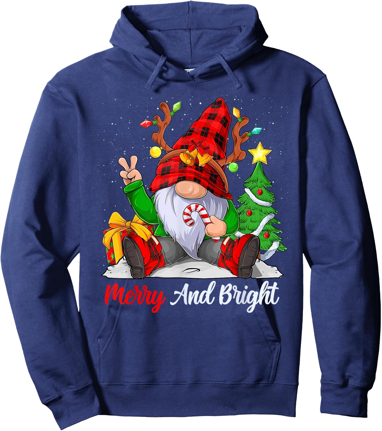 Merry and bright christmas gnome family pajamas matching Hoodie - Hoodie | Navy