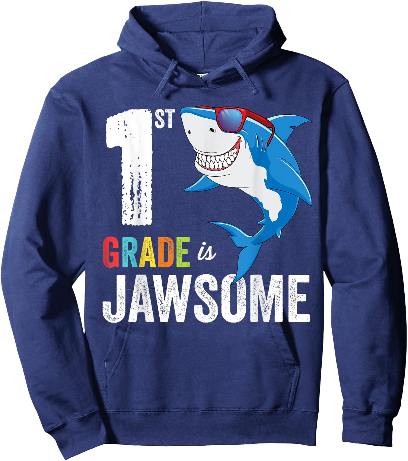 First Grade Shirt Boys Girls Shark First Day of School Hoodie - Hoodie | Navy