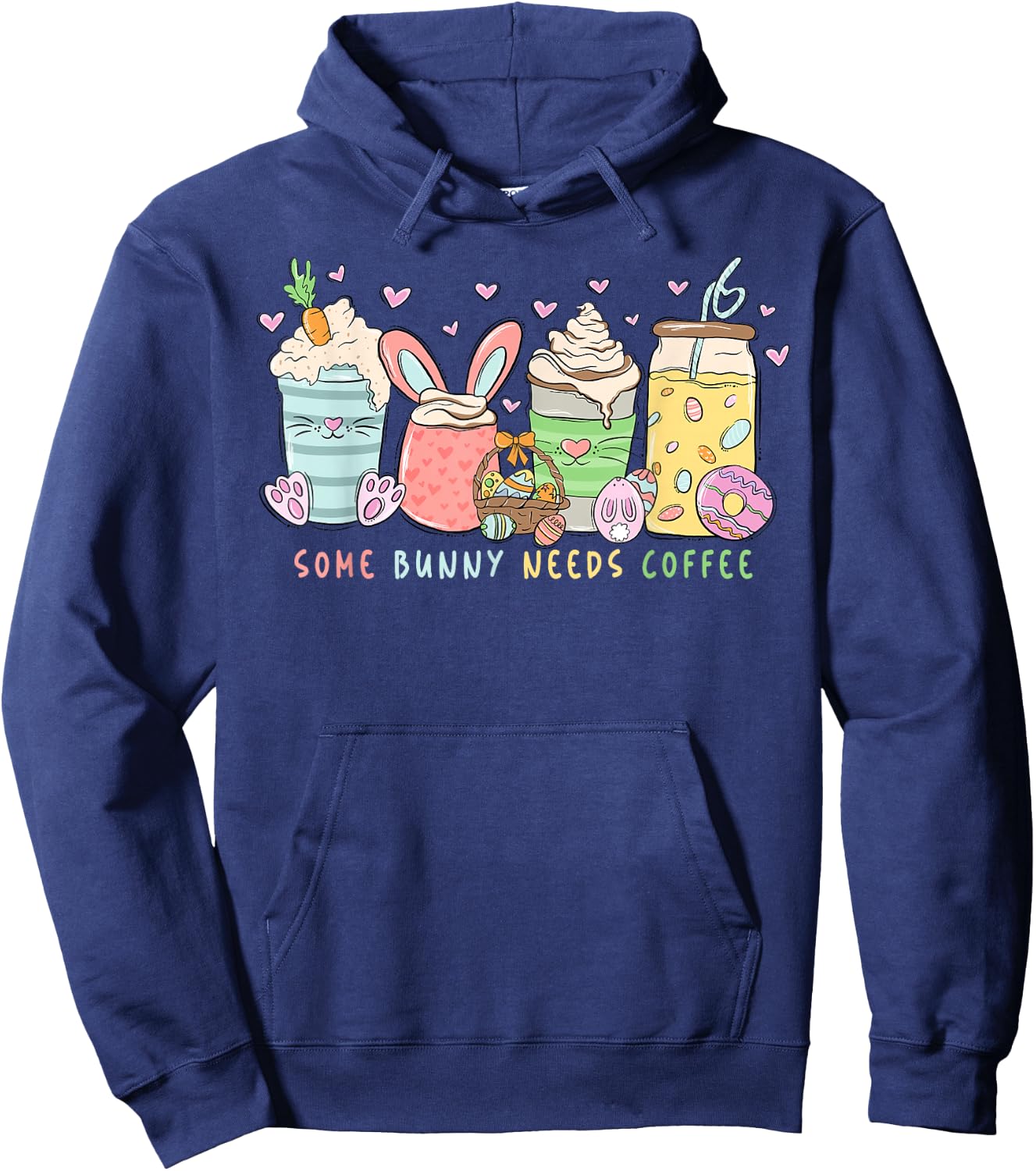 Groovy Happy Easter Day Some Bunny Needs Coffee Drink Lovers Hoodie - Hoodie | Navy