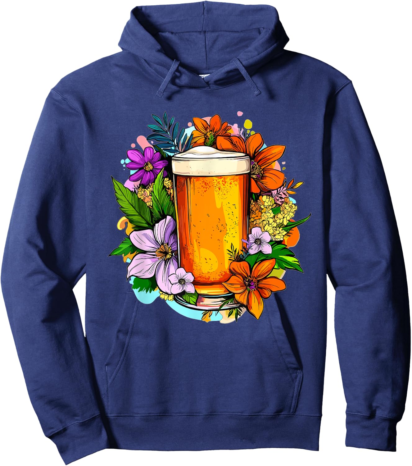 Craft Beer With Colorful Flowers Around Hoodie - Hoodie | Navy