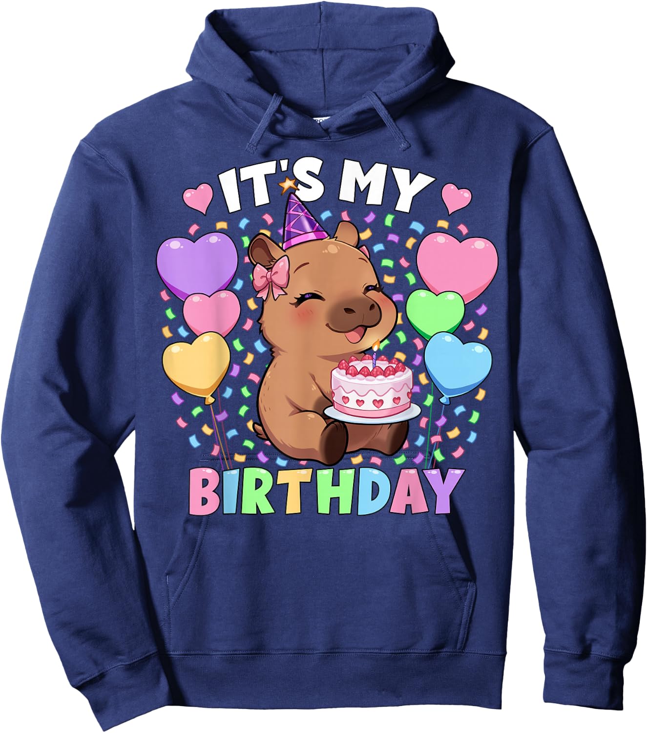 Capybara Birthday Shirt | It's My Birthday Capybara Girls Hoodie - Hoodie | Navy