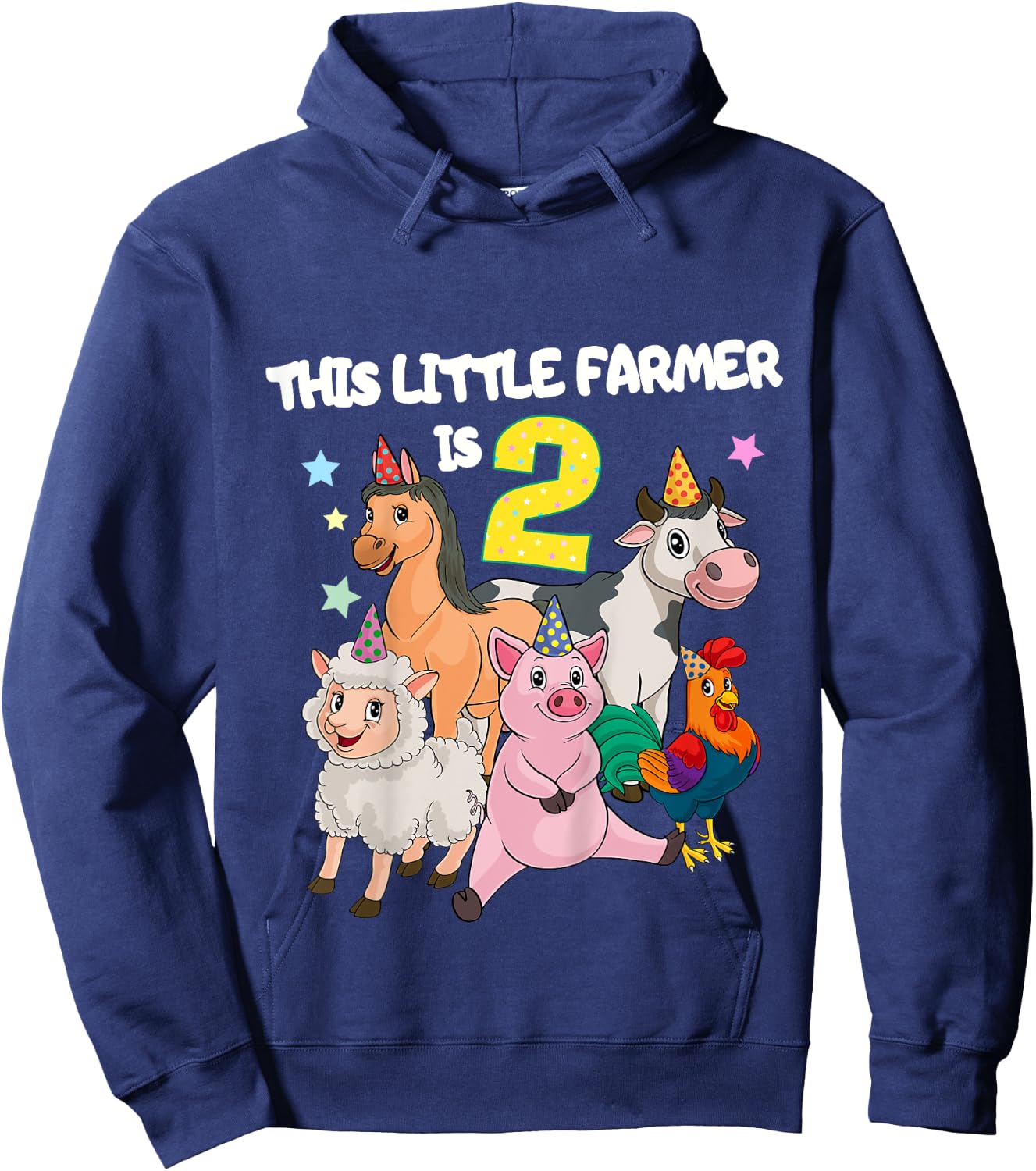 Kids Farm 2 Year Old Birthday Outfit Boy Tractor 2nd Birthday Hoodie - Hoodie | Navy