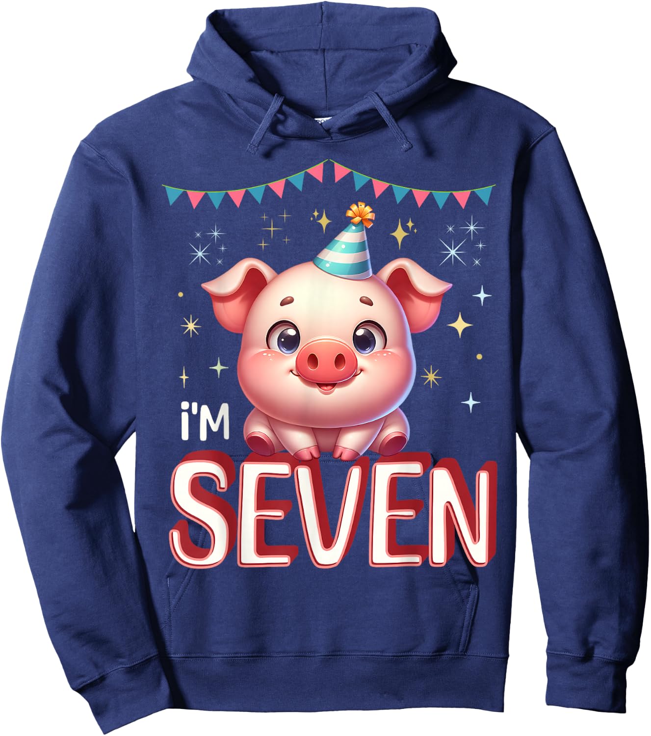 I'm Seven Cute Pig 7 Year old 7th Birthday Hoodie - Hoodie | Navy