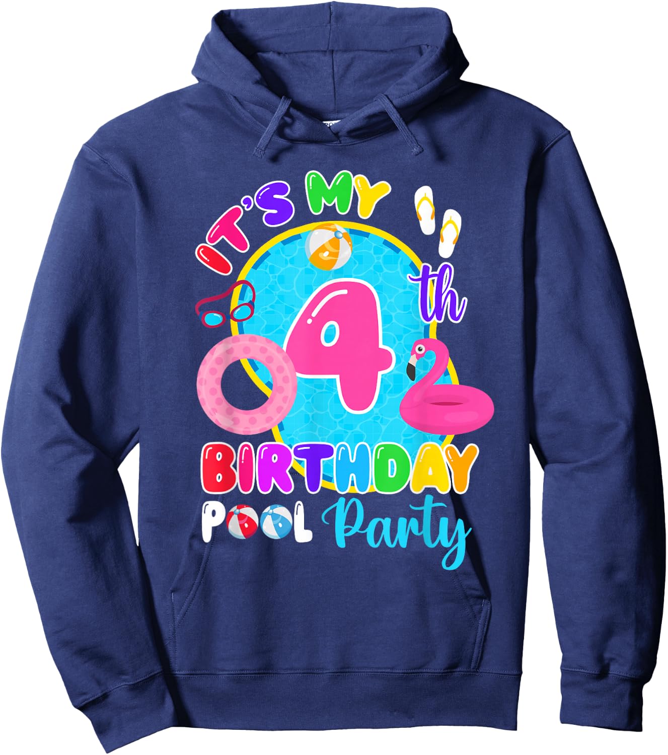 It's My 4th Birthday Summer Pool Party 4 Years Old Hoodie - Hoodie | Navy