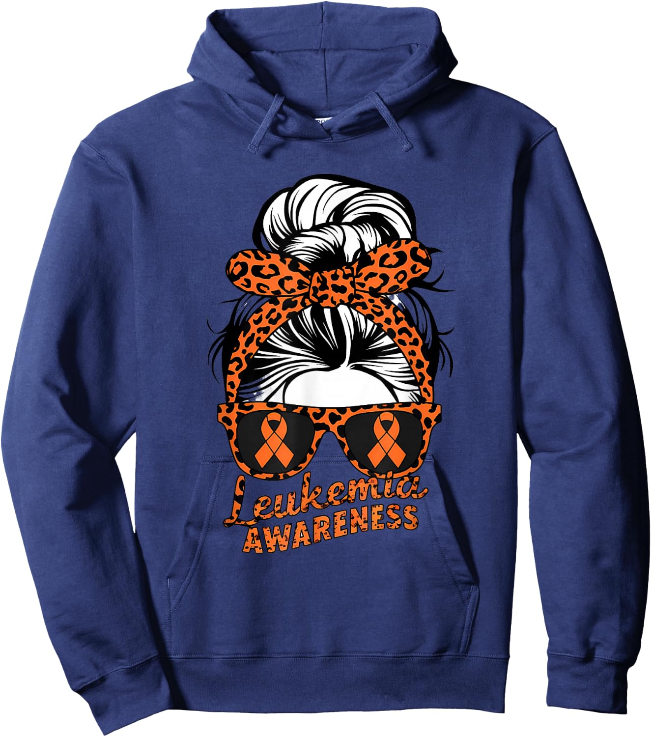 Leukemia Cancer Awareness Leopard Scarf Girl Orange Ribbon Hoodie - Hoodie | Navy