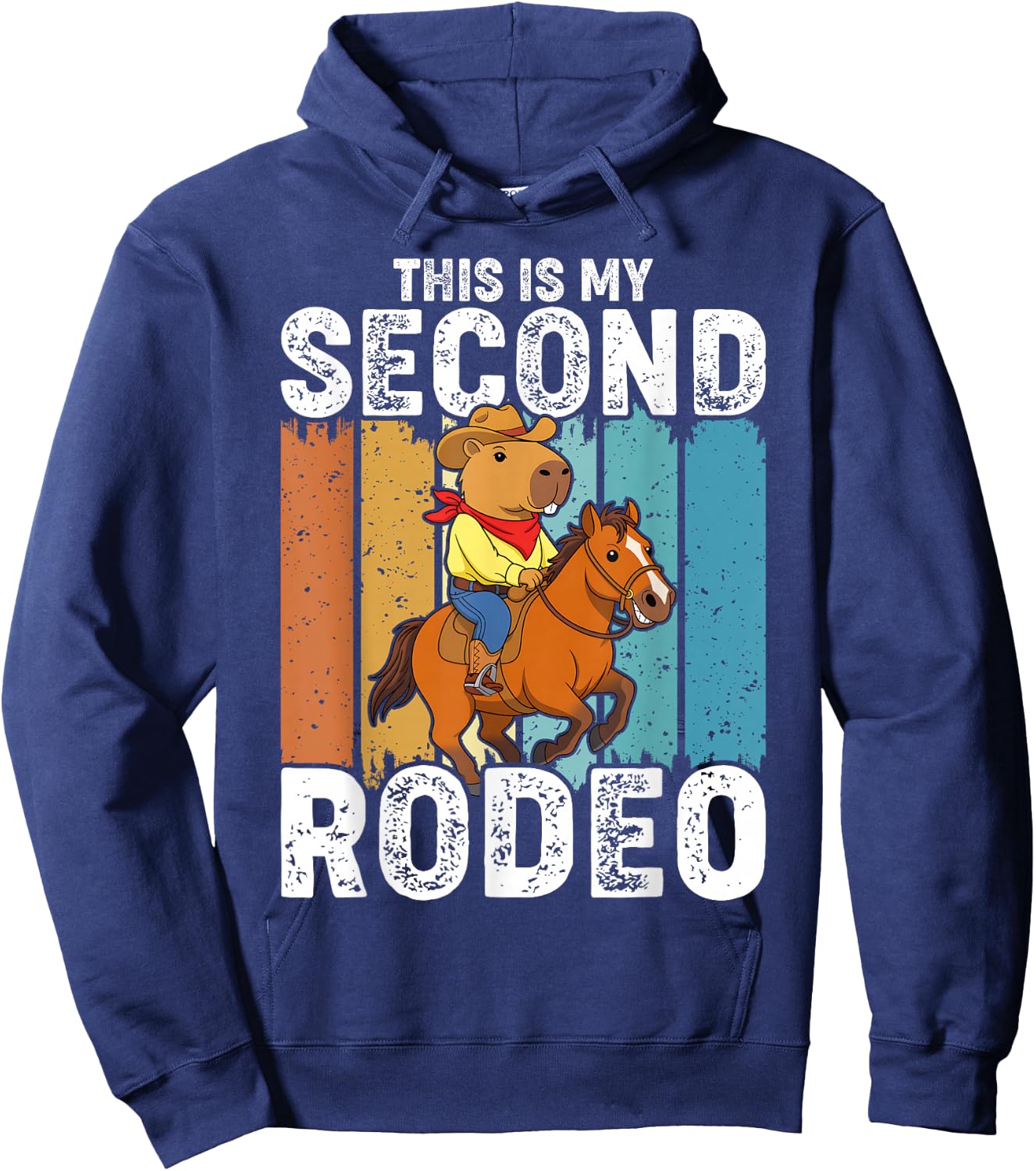 Vintage This is My Second Rodeo Capybara Cowboy Hoodie - Hoodie | Navy