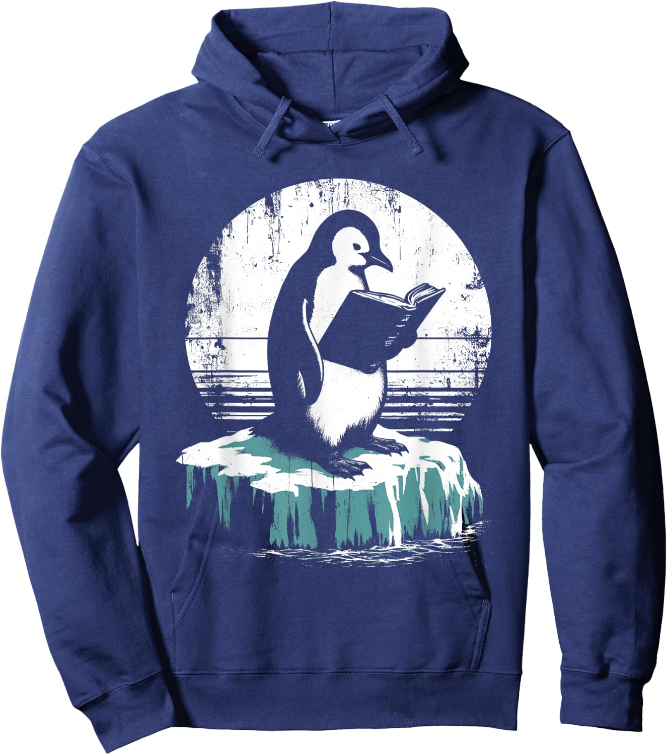 Penguin Reading A Book - Vintage Graphic Bookworm Lover Hoodie - Hoodie | Navy