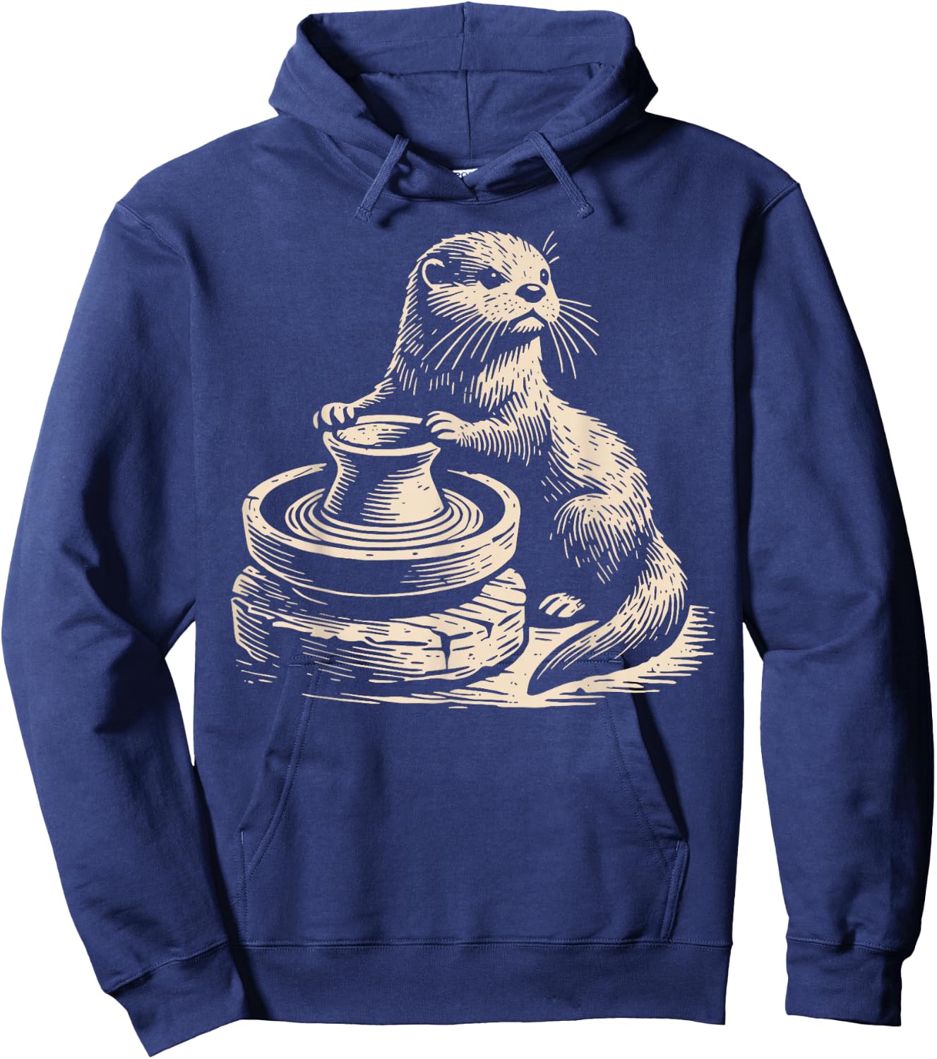 Retro Cute Otter At Pottery Wheel Throwing Ceramic Artist Hoodie - Hoodie | Navy
