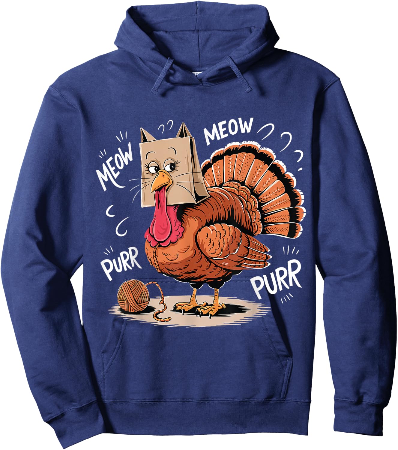 Thanksgiving Turkey Meow I'm a Cat Funny Thanksgiving Hoodie - Hoodie | Navy