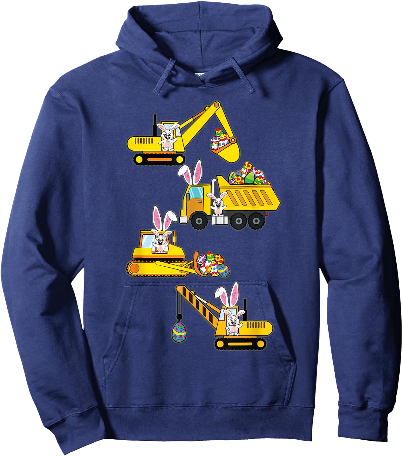 Bunny Egg Hunting Heavy Equipment Easter Construction Boys Hoodie - Hoodie | Navy