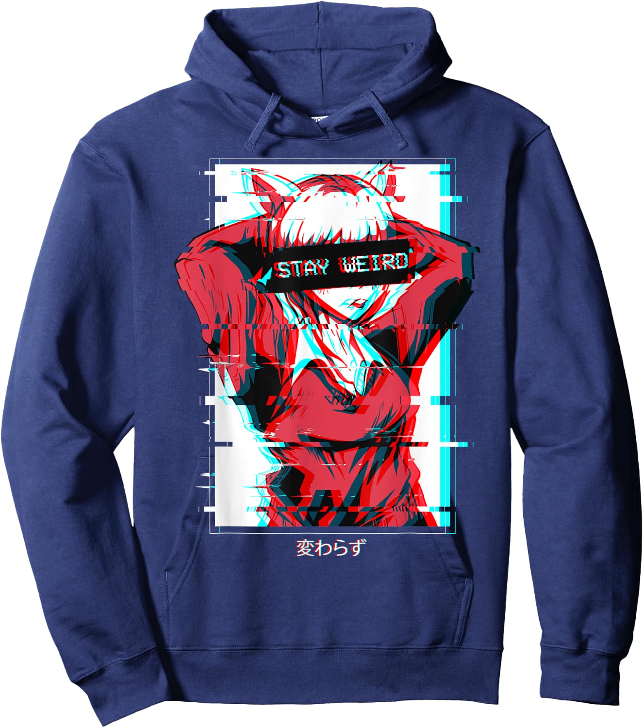 Stay Weird Anime Girl Japanese Vaporwave Aesthetic Waifu Hoodie - Hoodie | Navy