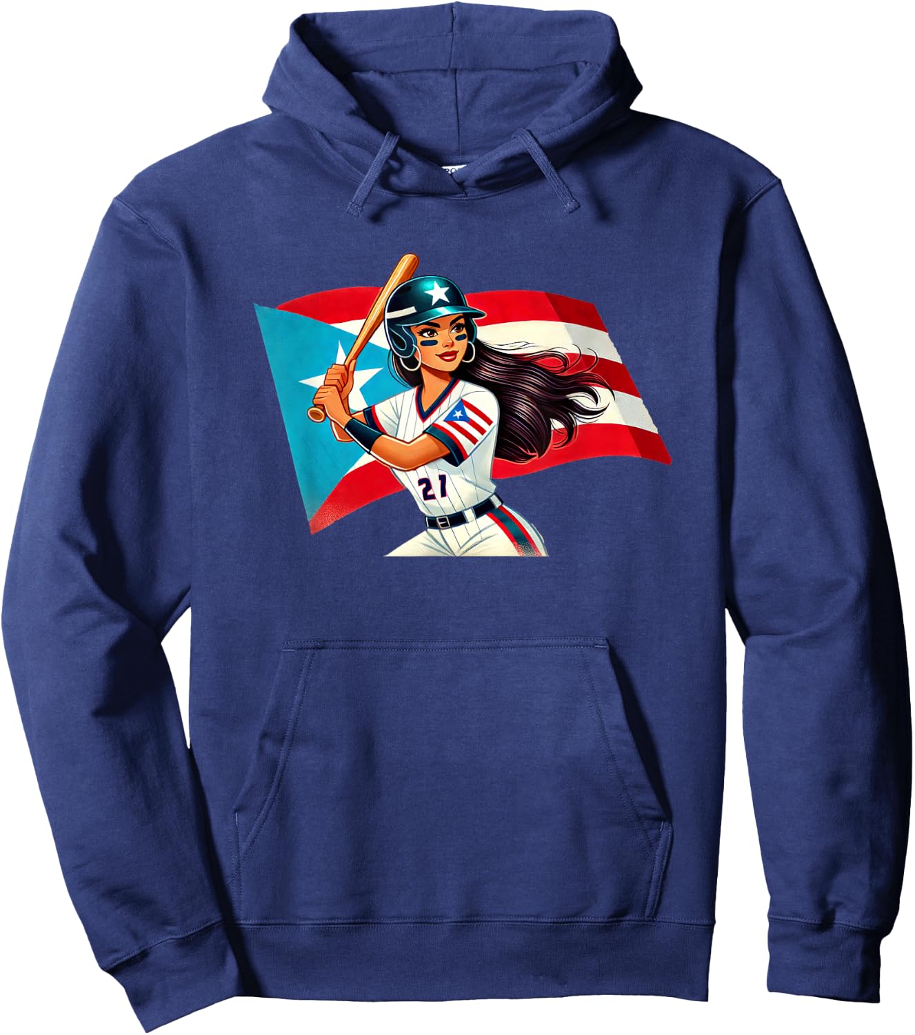 Puerto Rico Softball Baseball Boricua Flag Bat Helmet Hoodie - Hoodie | Navy