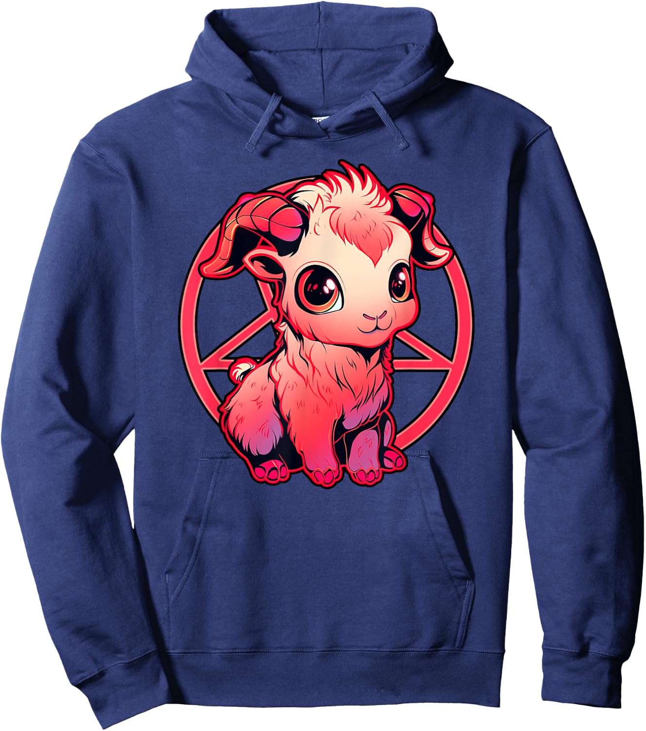Satanic Kawaii Baby Goat Goth Girl Fun Baphomet Graphic Hoodie - Hoodie | Navy
