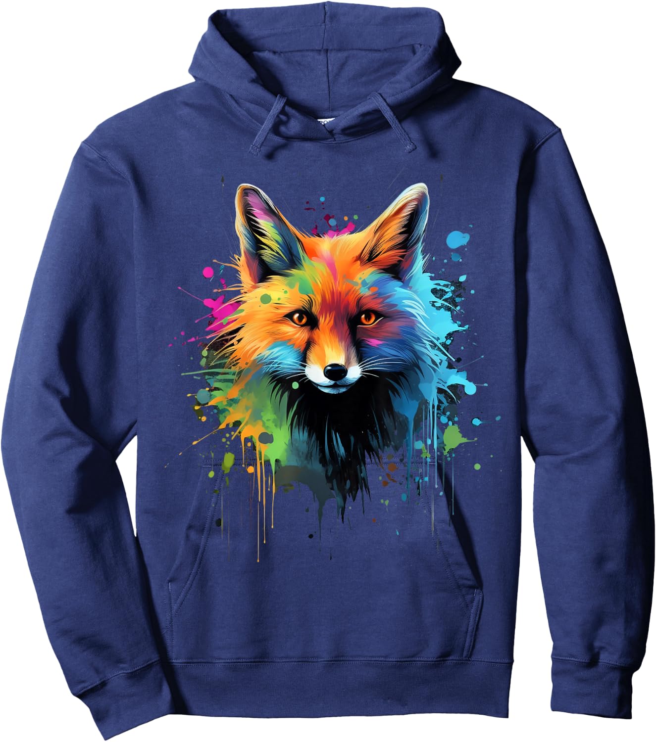 Cool Fox on colorful painted Fox Hoodie - Hoodie | Navy