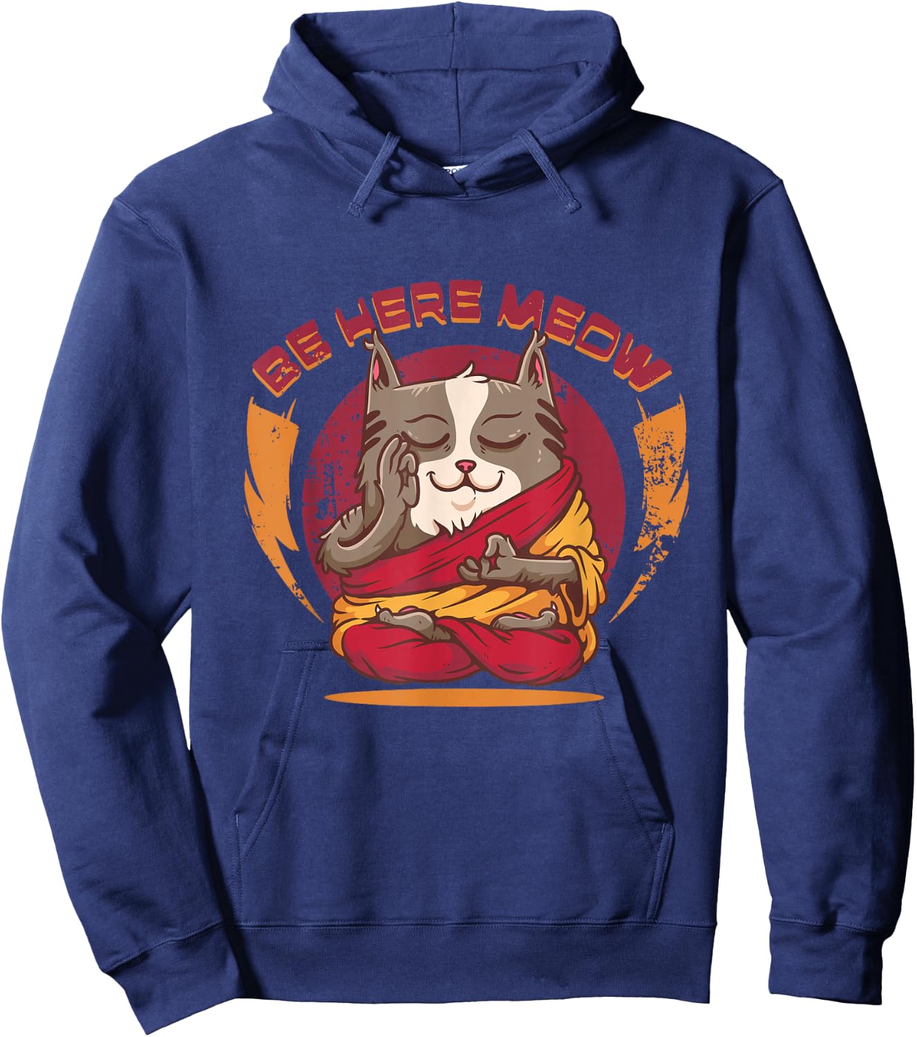 Be Here Meow Cat Doing Yoga Cat Lover Meditation Cat Owner Hoodie - Hoodie | Navy
