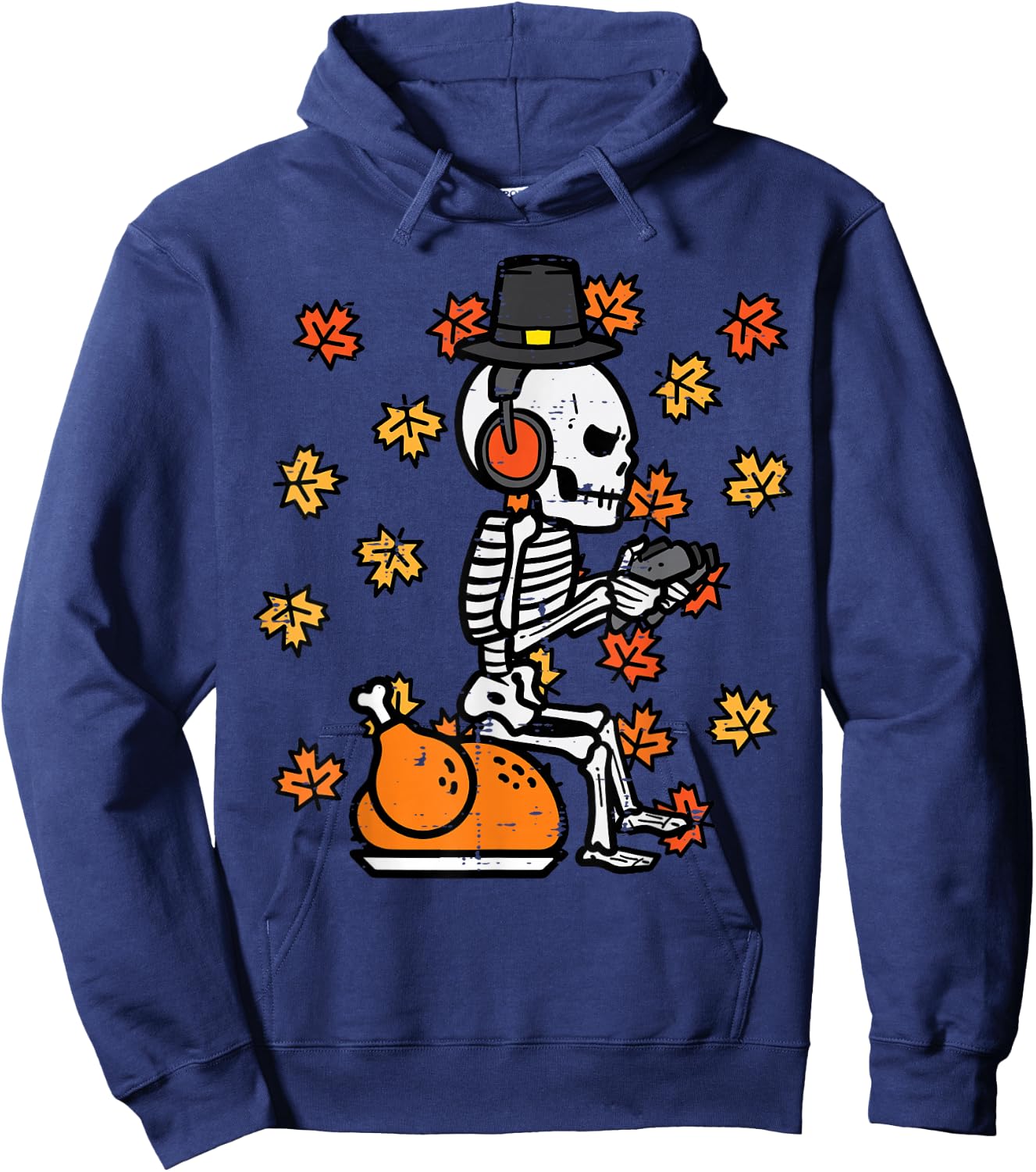 Thanksgiving Skeleton Gamer Turkey Day Fall Men Boys Kids Hoodie - Hoodie | Navy