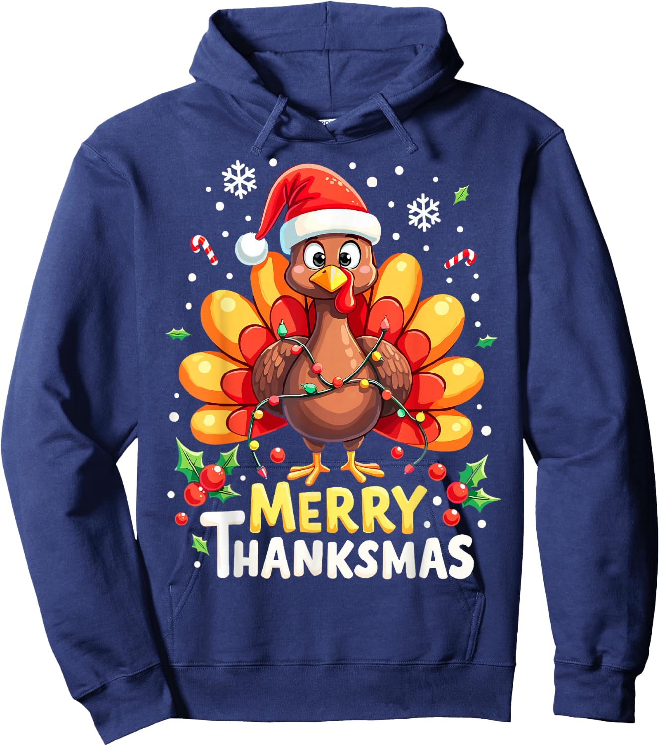Turkey Santa Happy Merry Thanksmas Thanksgiving Christmas Hoodie - Hoodie | Navy