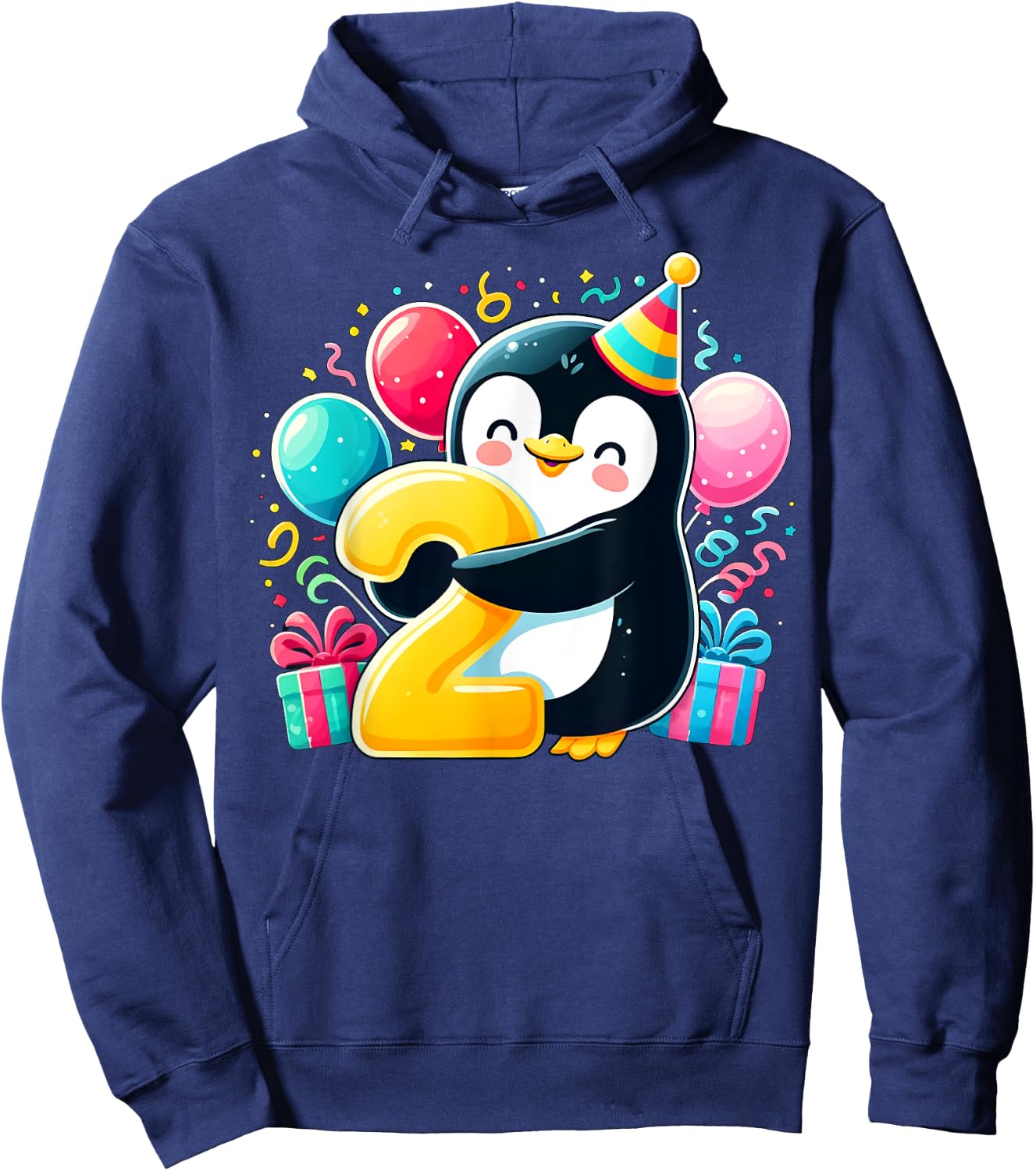 Bday second Boys, Girls, Kids age two 2nd birthday Penguin Hoodie - Hoodie | Navy