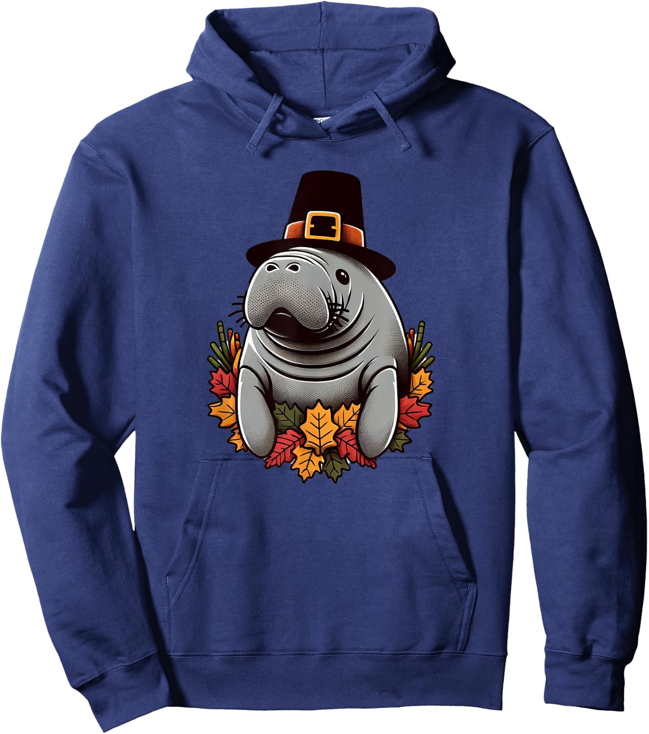 Thanksgiving Manatee Pilgrim Hat Sea Cow Autumn Fall Hoodie - Hoodie | Navy