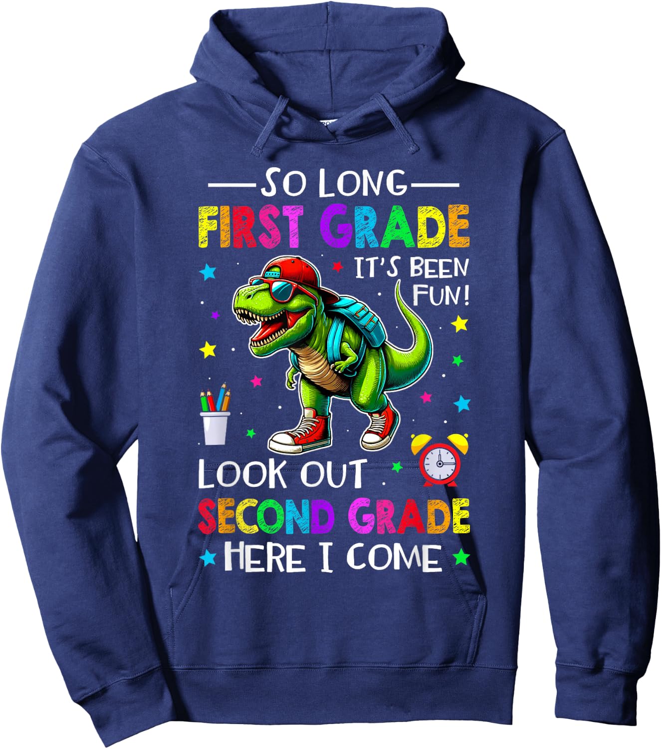 So Long First Grade Hello Second Grade Dinosaur Boys 1st Day Hoodie - Hoodie | Navy