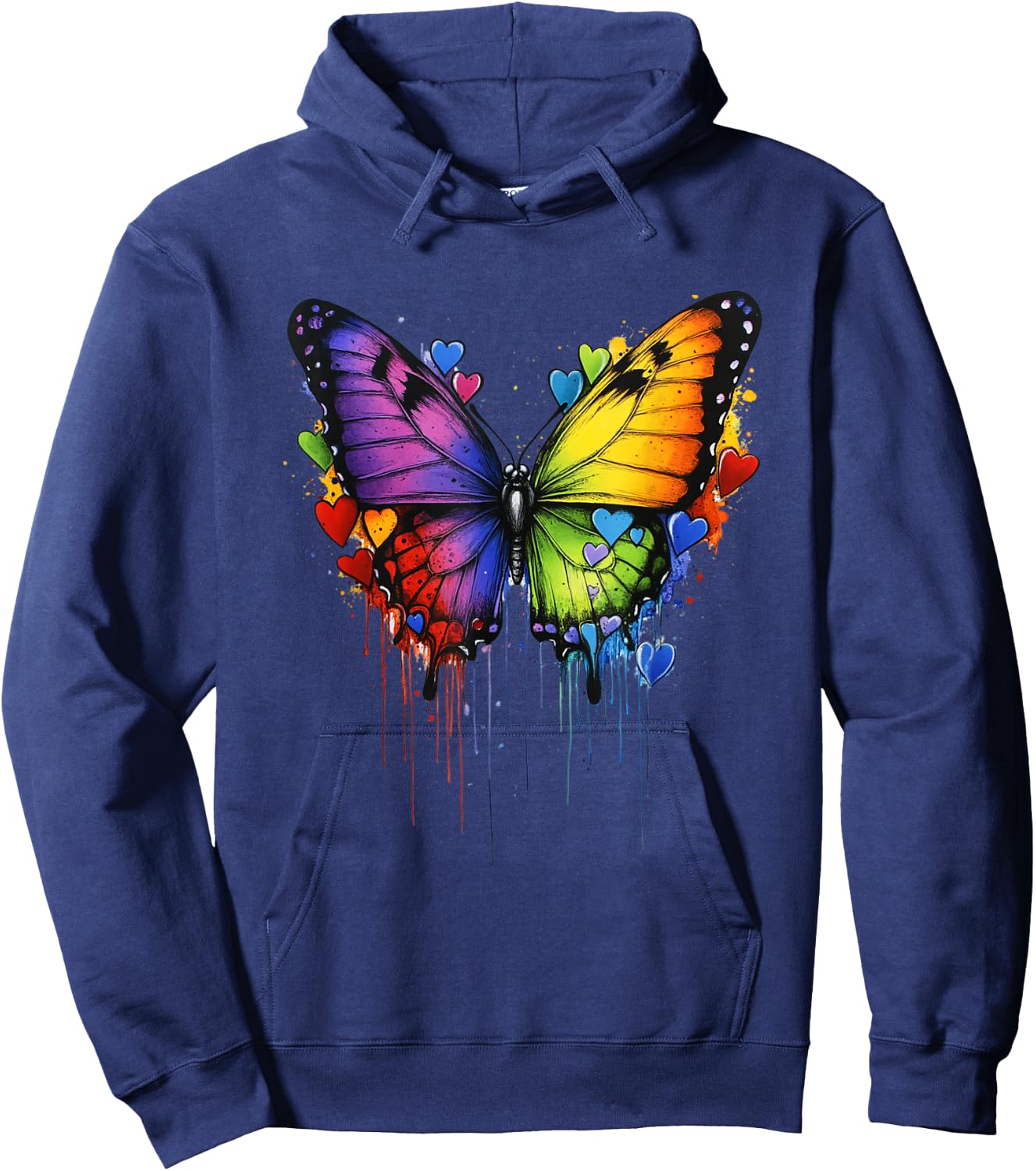 Colorful Butterfly Hearts Graphic Men Women Valentines Day Hoodie - Hoodie | Navy