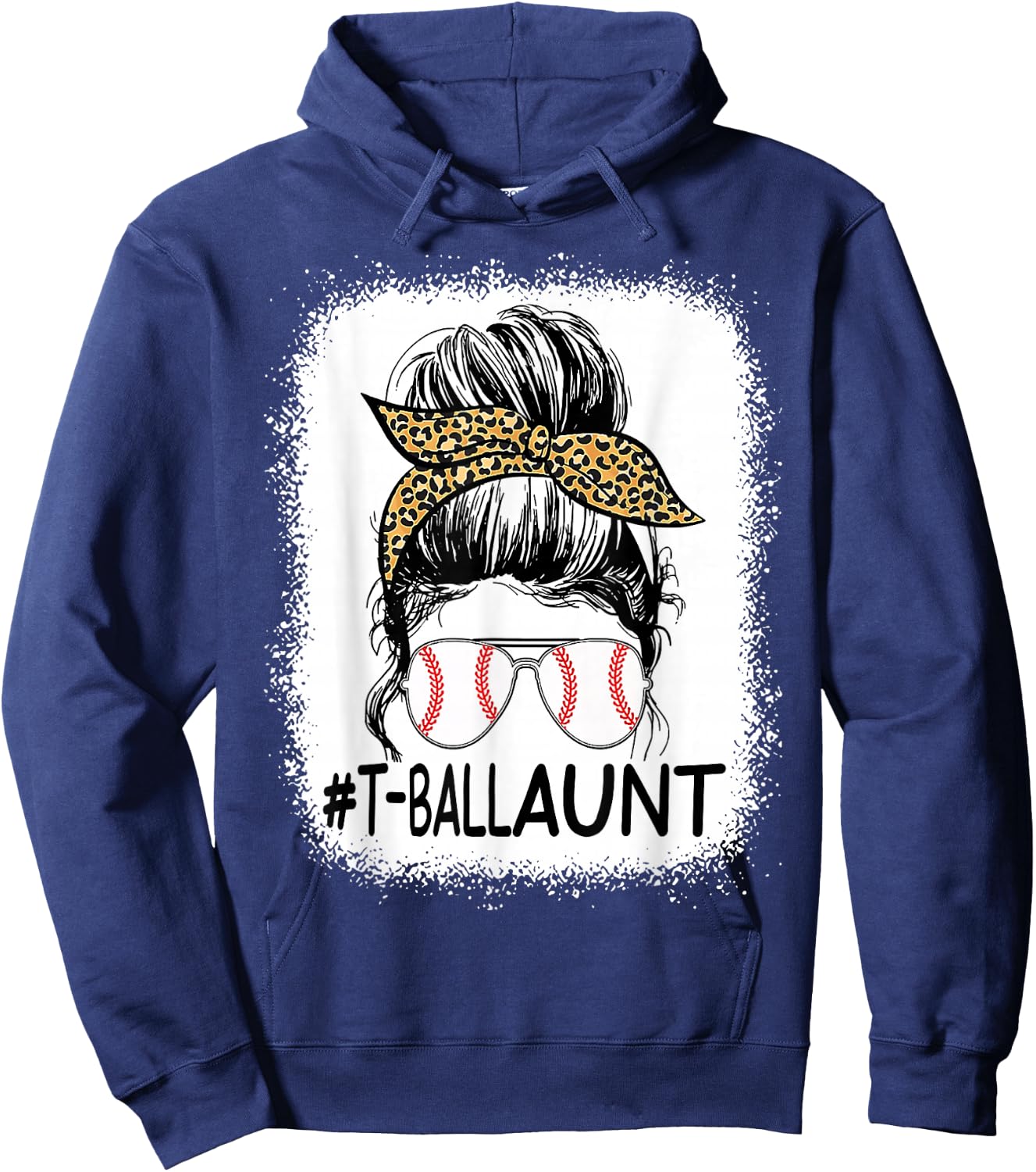 Bleached T-ball Aunt Life Messy Bun Leopard Baseball Hoodie - Hoodie | Navy