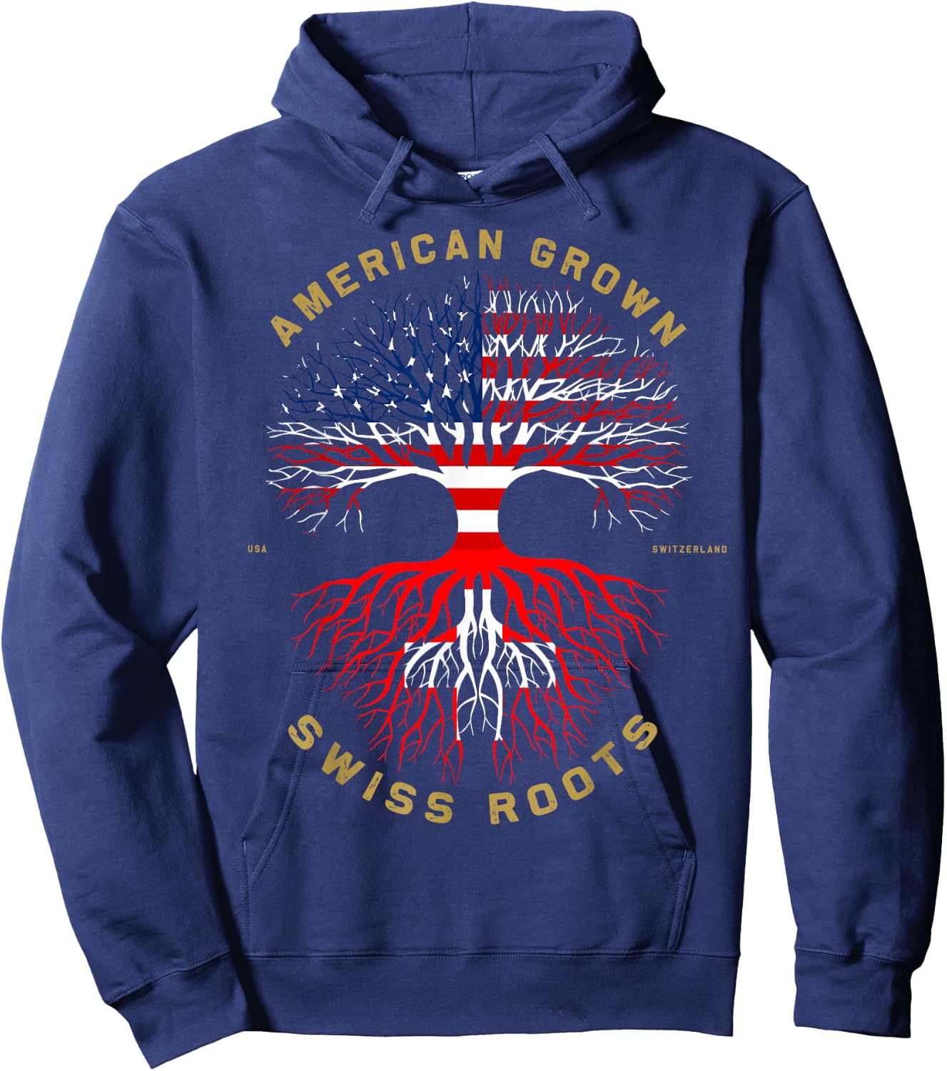 American Grown With Swiss Roots Tree USA Flag Unique Gift Hoodie - Hoodie | Navy