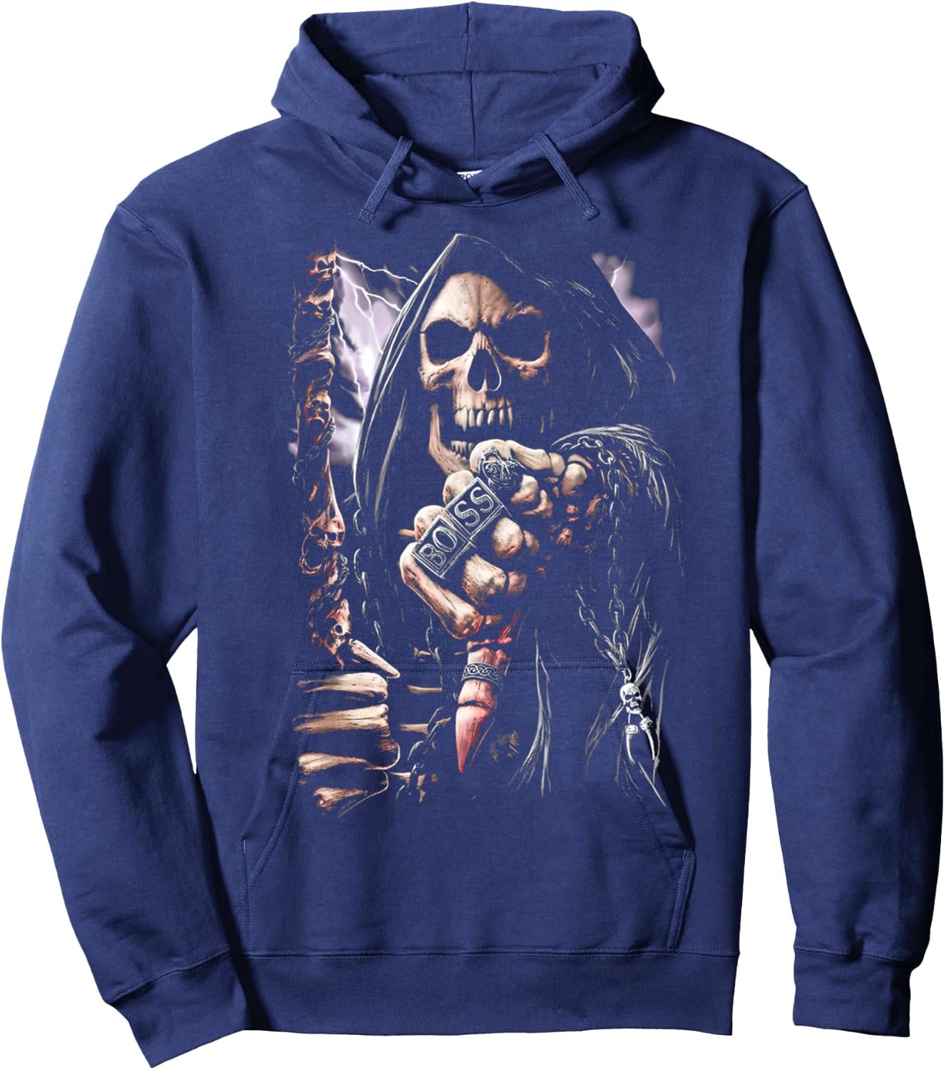 Scary Grim Reaper Boss Ring Death Skeleton Skull Halloween Hoodie - Hoodie | Navy