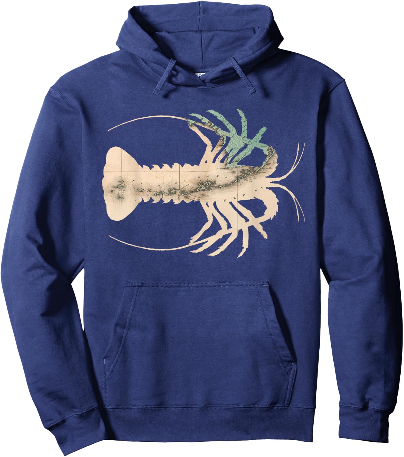 Florida Keys Caribbean Spiny Lobster Map Silhouette Hoodie - Hoodie | Navy