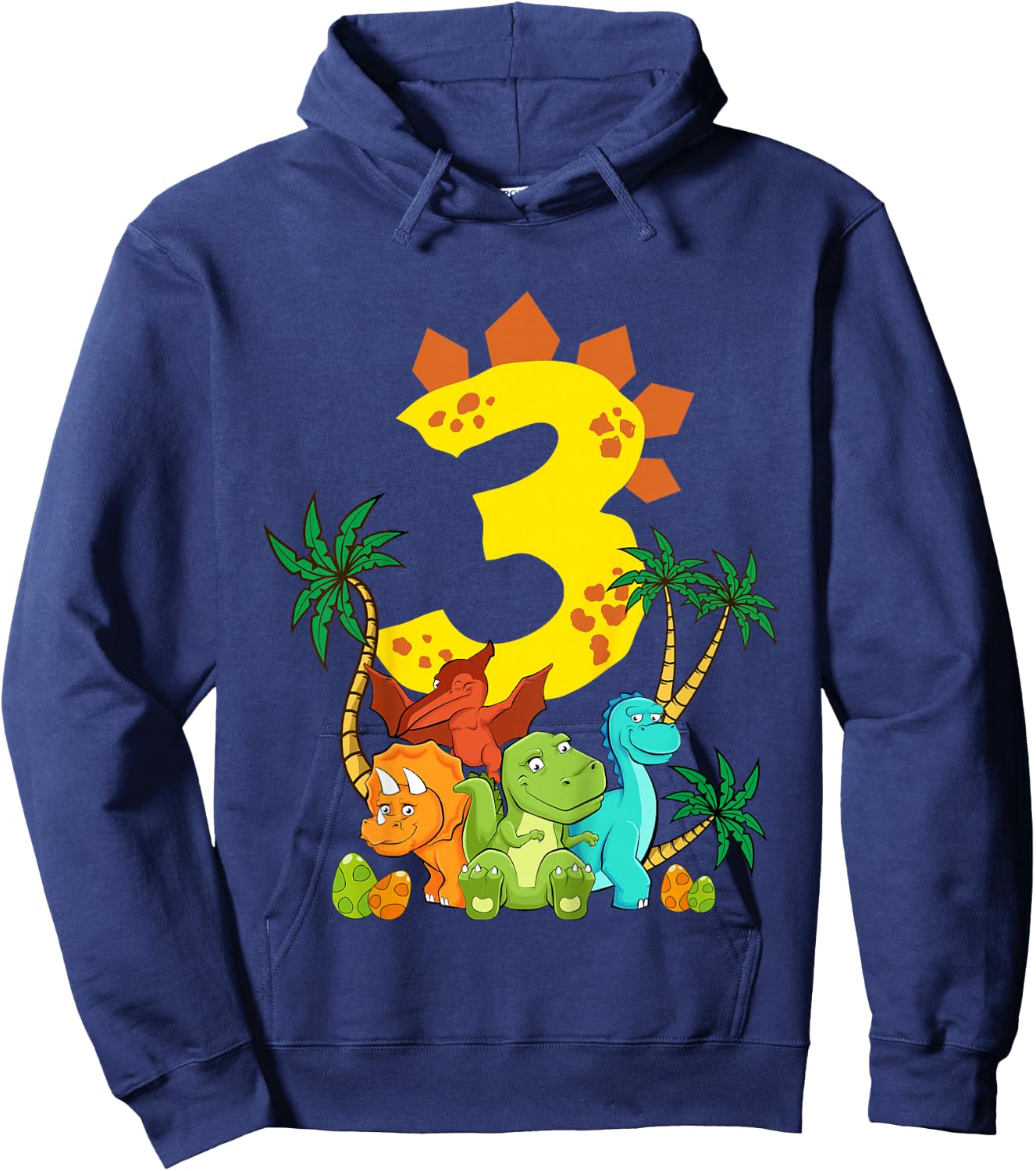 Children's 3 Years Birthday Boy Dinosaur Party Dino I Am 3 , black Hoodie - Hoodie | Navy