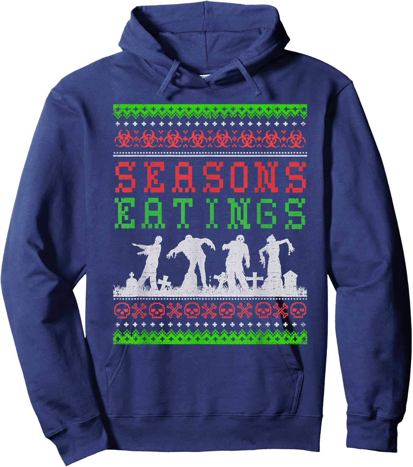 Funny SEASONS EATINGS Zombie Ugly Christmas Sweater Hoodie - Hoodie | Navy