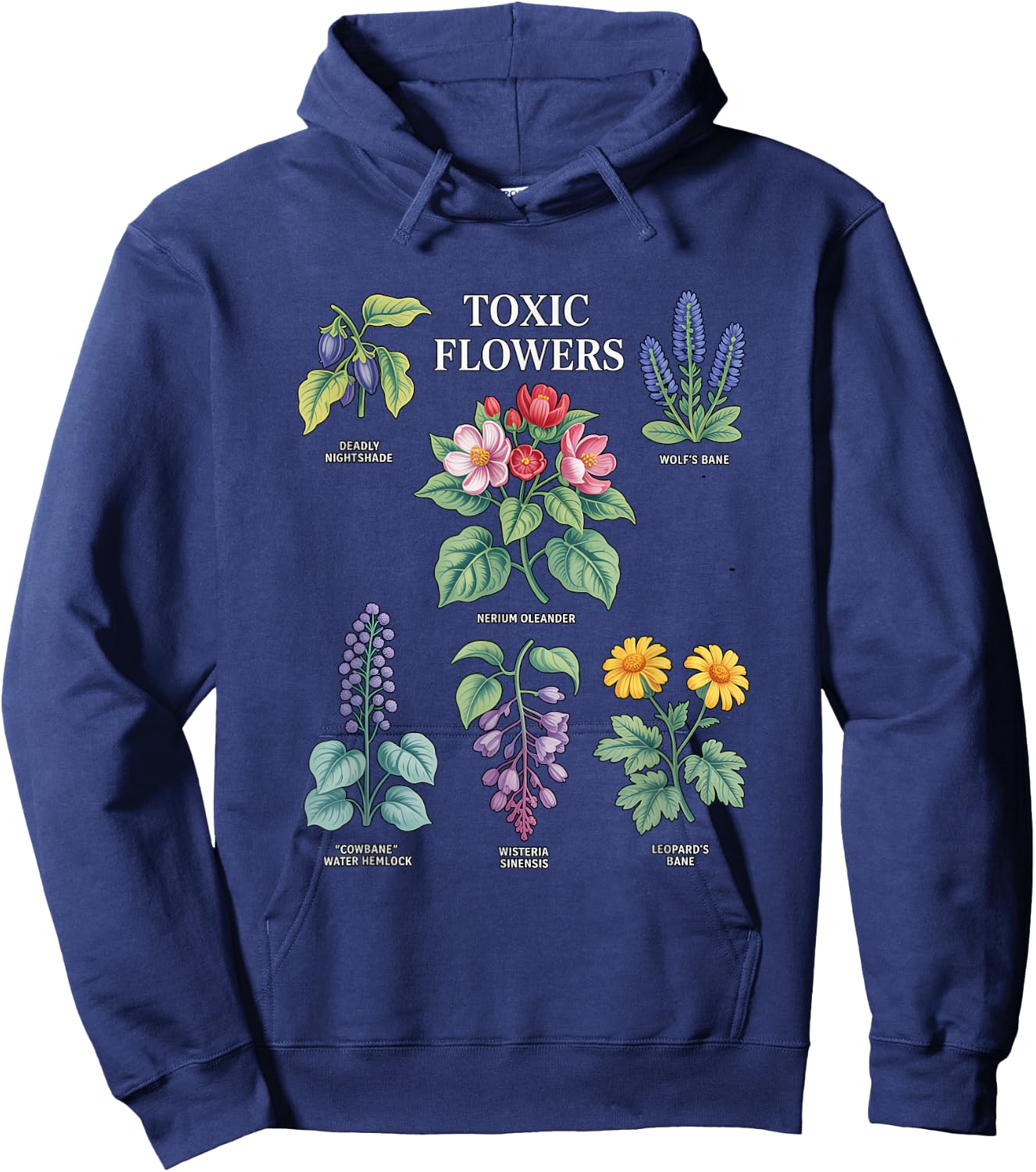 Toxic Flowers Deadly Nightshade Wolfs Bane Nerium Oleander Hoodie - Hoodie | Navy
